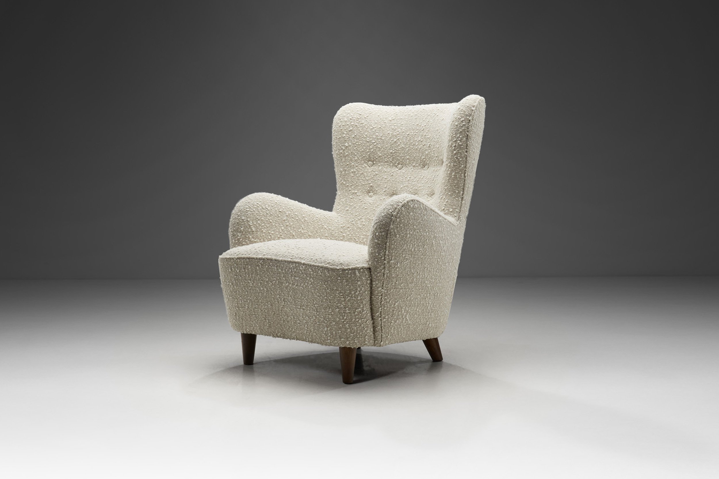 Scandinavian Wingback Armchair Upholstered in Bouclé, Scandinavia 1950s