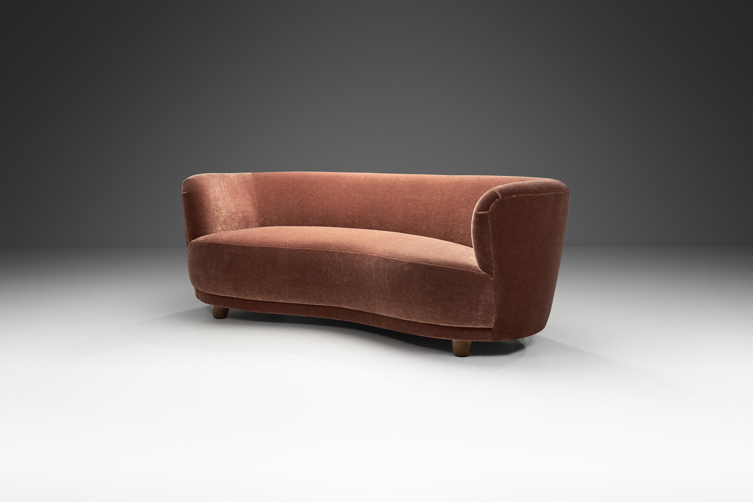 Mid-Century Danish "Banana" Sofa Upholstered in Mohair, Denmark ca 1940s