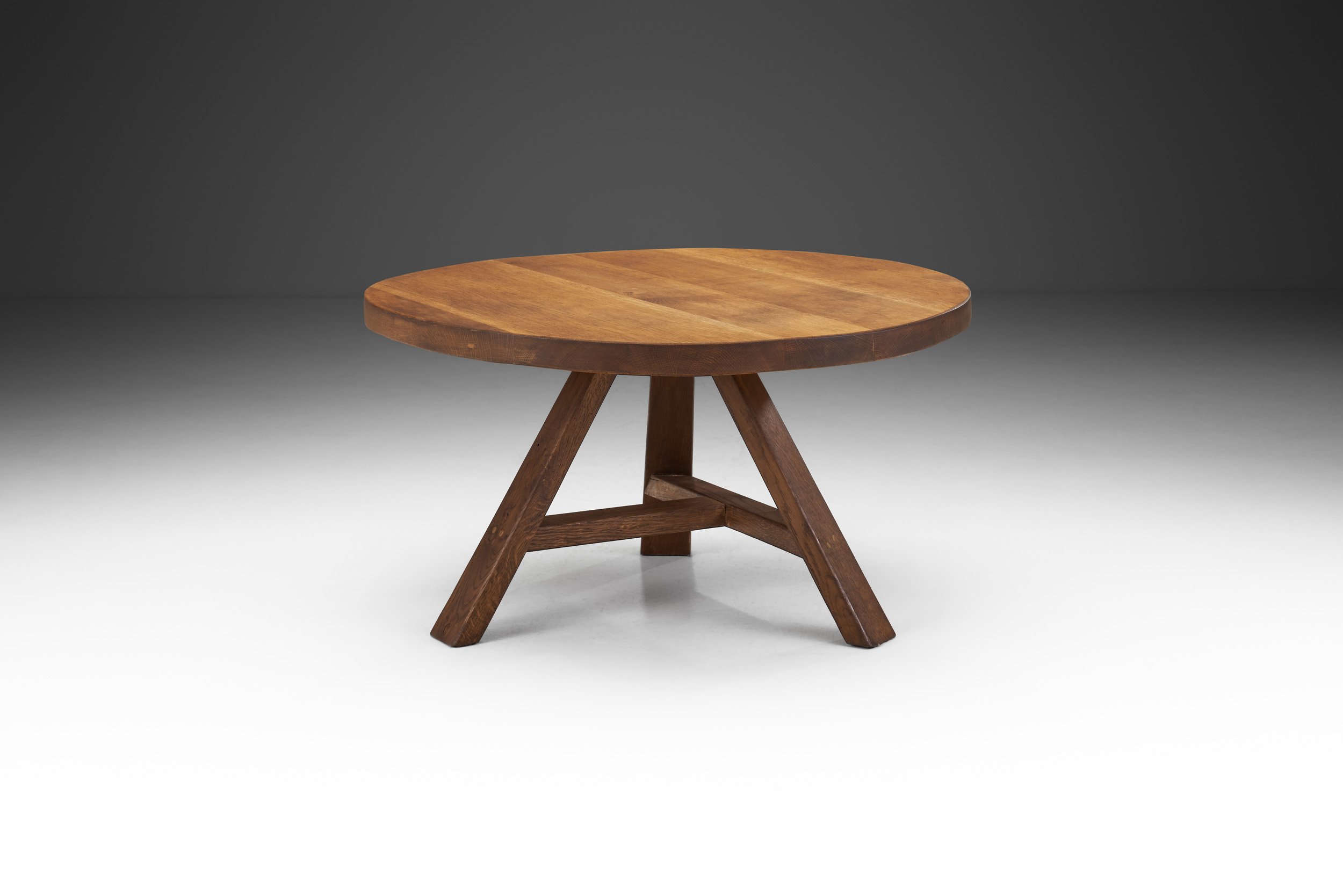 Circular Wood Coffee Table with Tripod Legs, Europe ca 1950s (sold)