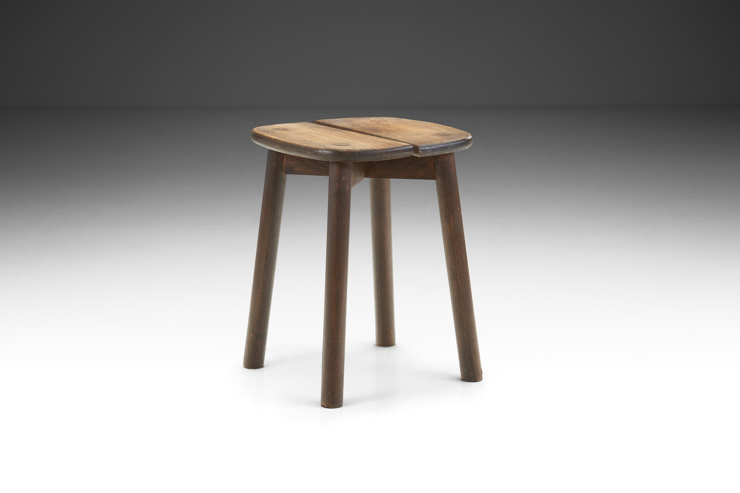 Mid-Century Wooden Stool with Split Seat, Europe ca 1950s