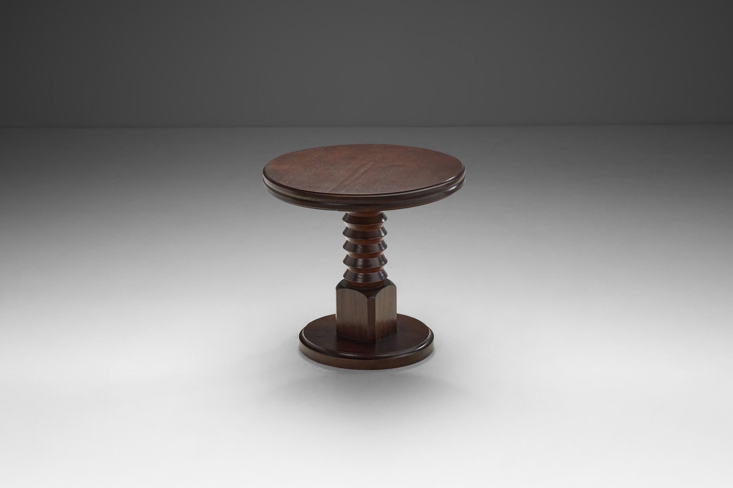 Sculptural Solid Wood Side Table with Column Base, Europe ca 1940s (sold)