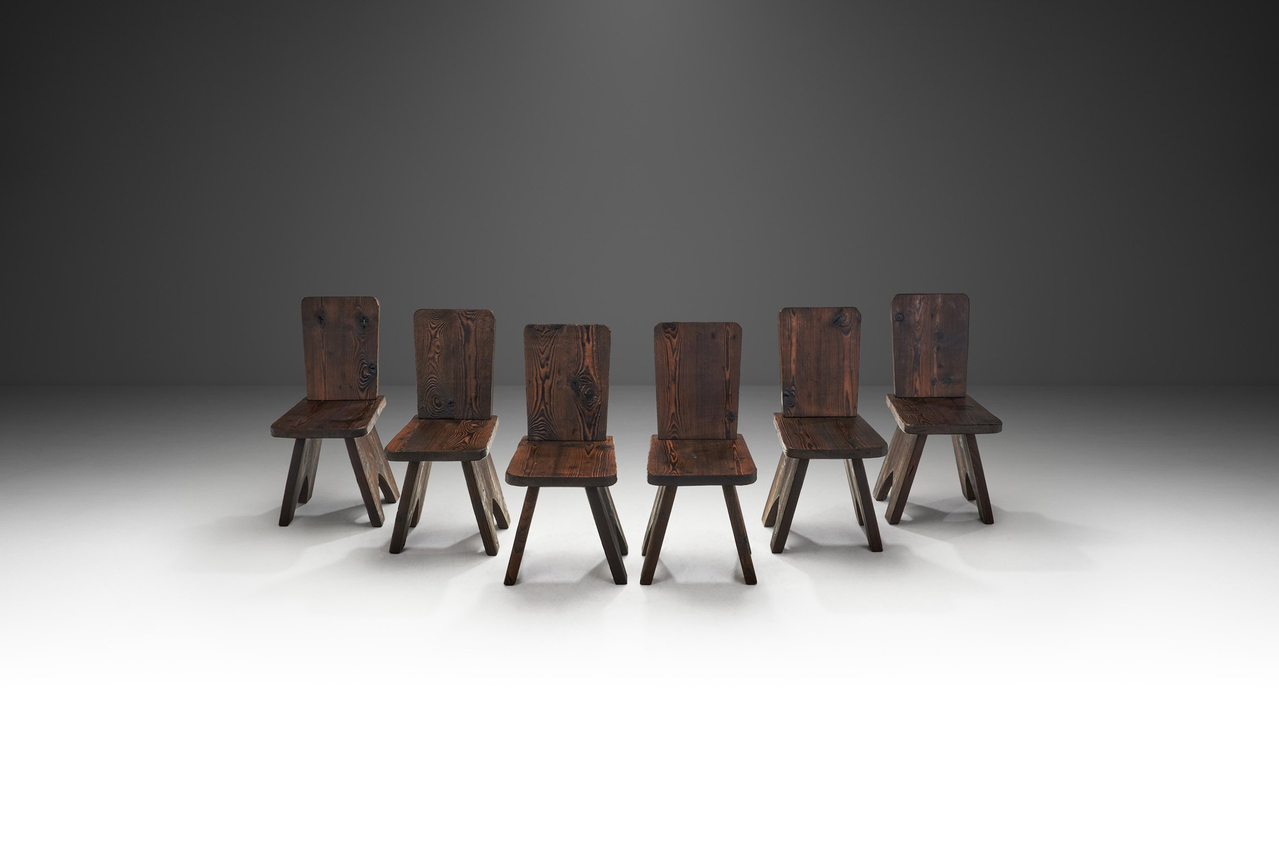 European Organic Wood Dining Chairs with Beautiful Grain, Europe ca 1950s (sold)