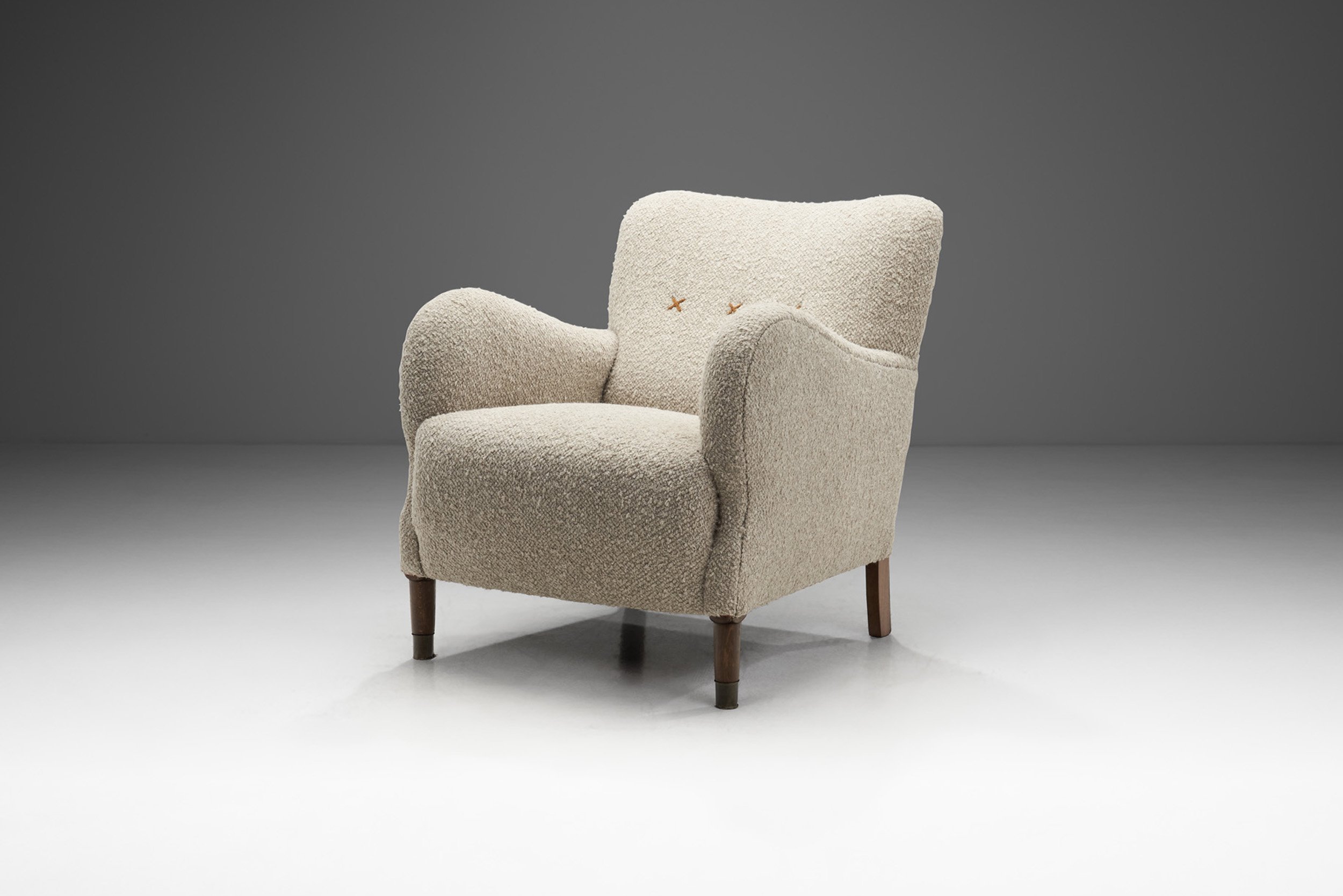 Danish Cabinetmaker Upholstered Easy Chair with Beech Legs, Denmark 1940s (sold)
