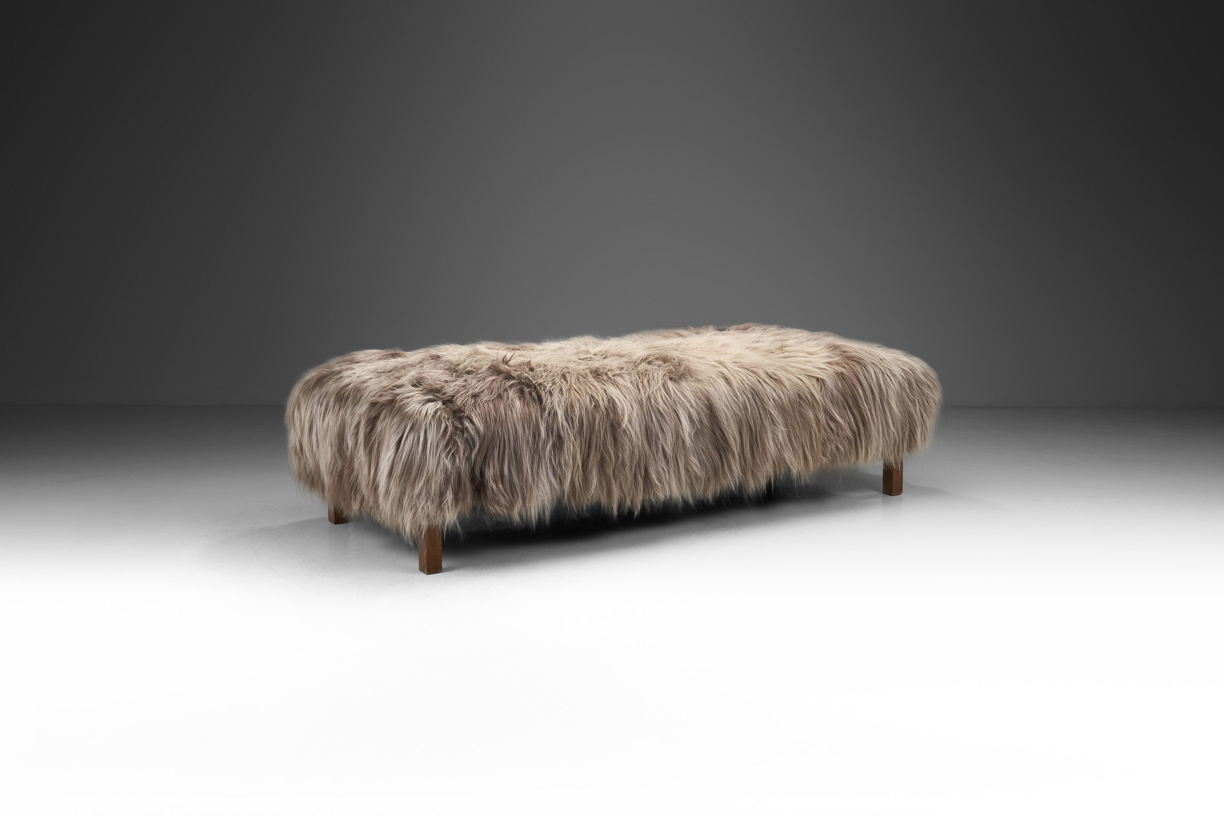 Yak Hide Daybed with Solid Wood Legs, Europe ca 1950s (sold)