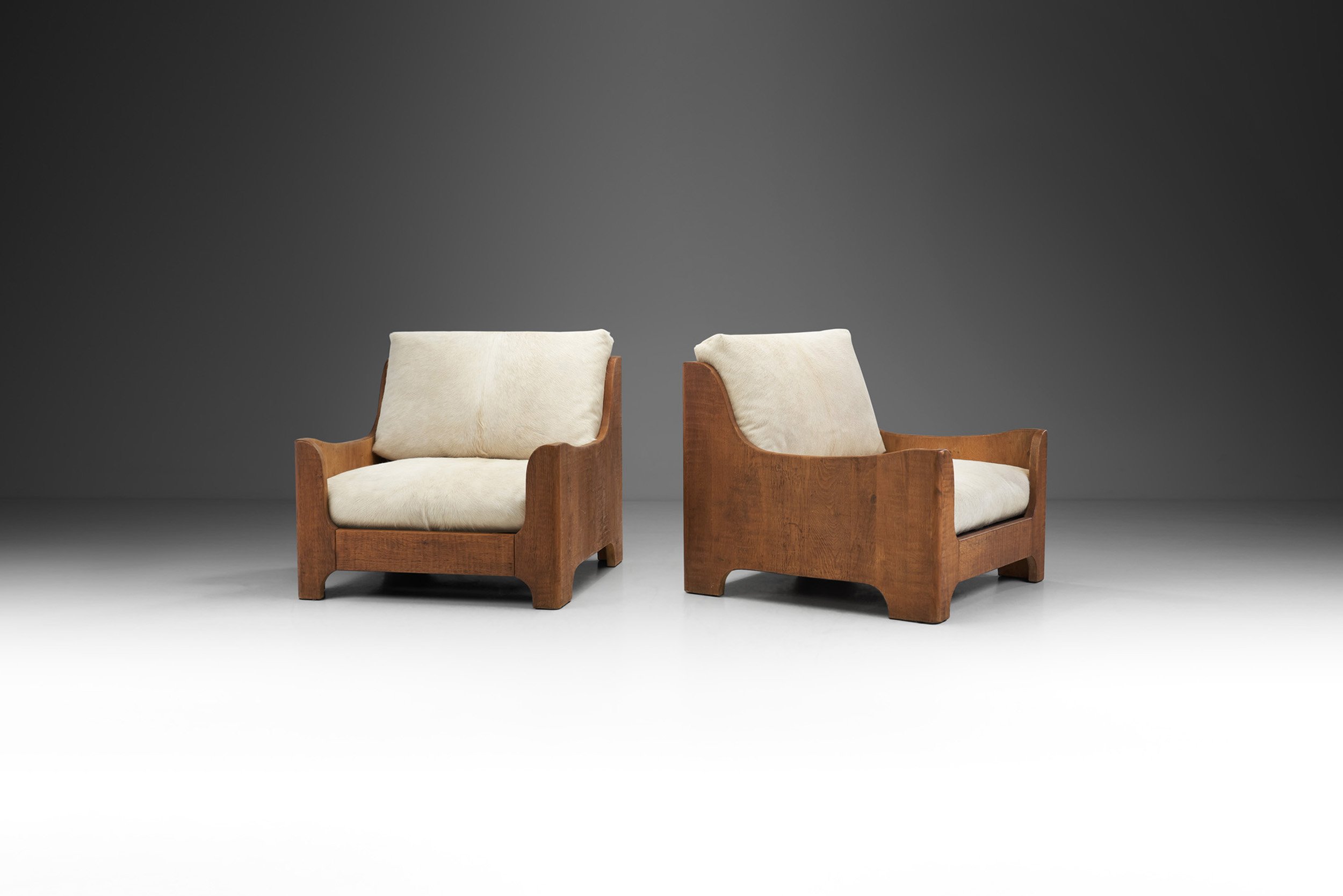Mid-Century Modern Wood Lounge Chairs with Upholstered Cushions, Europe 1940s (sold)