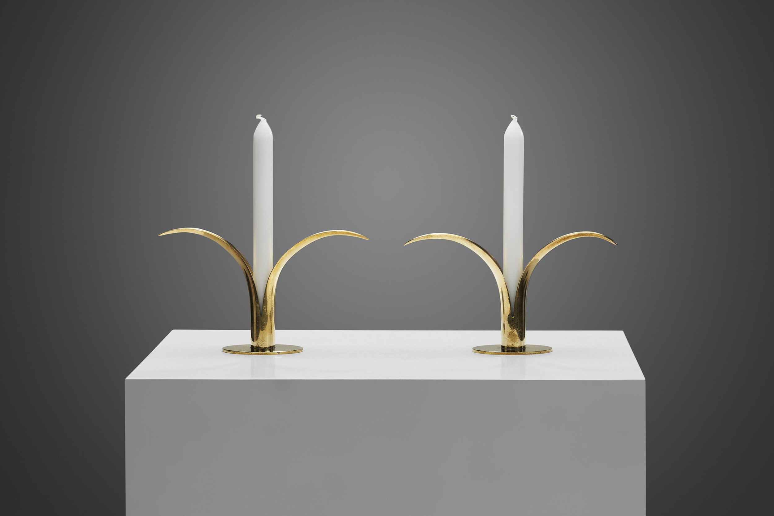 Ivar Ålenius-Björk "Liljan" Brass Candlesticks for Ystad Metall, Sweden 1940s (sold)