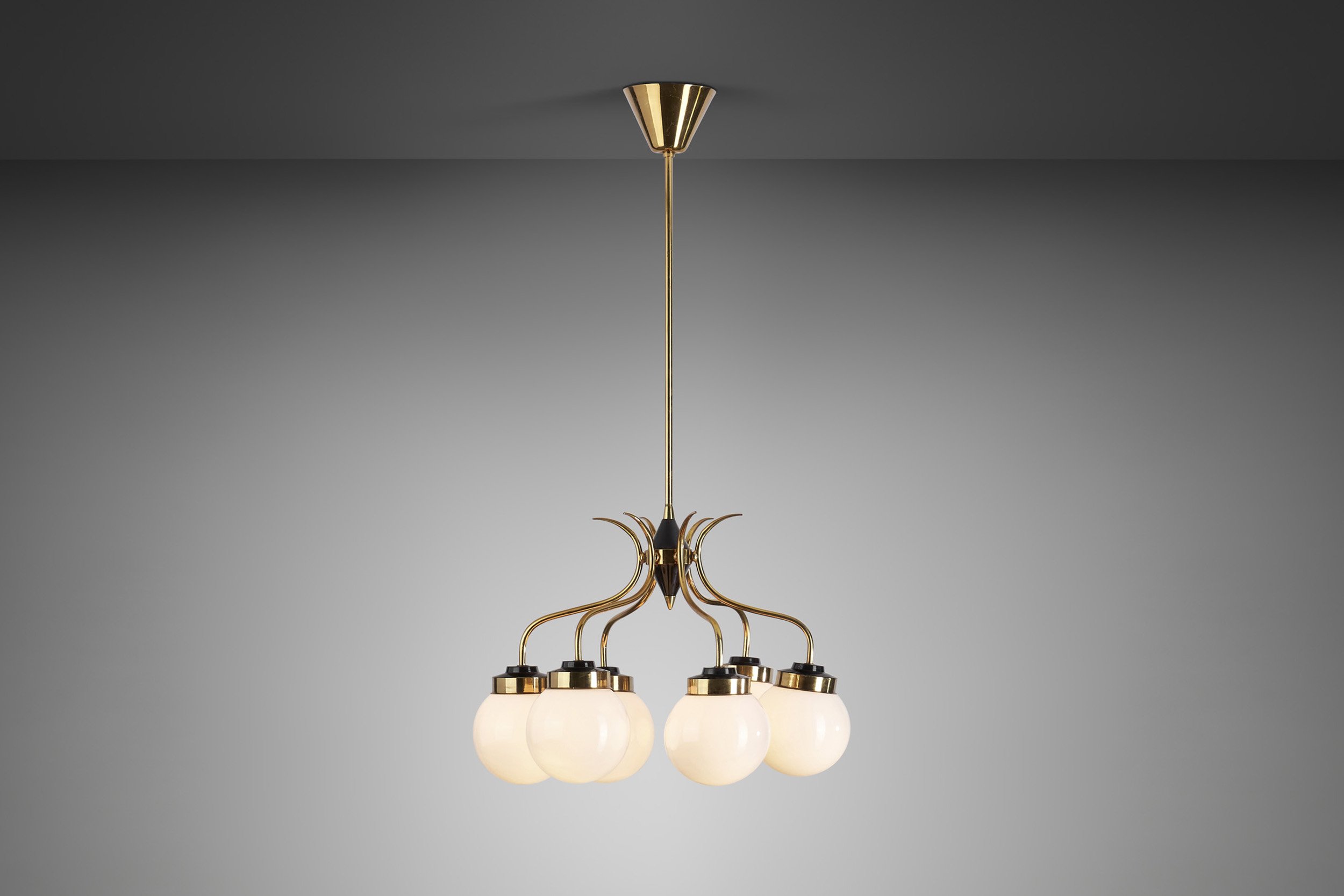 Sculptural Brass and Glass Ceiling Light, Scandinavia 1950s