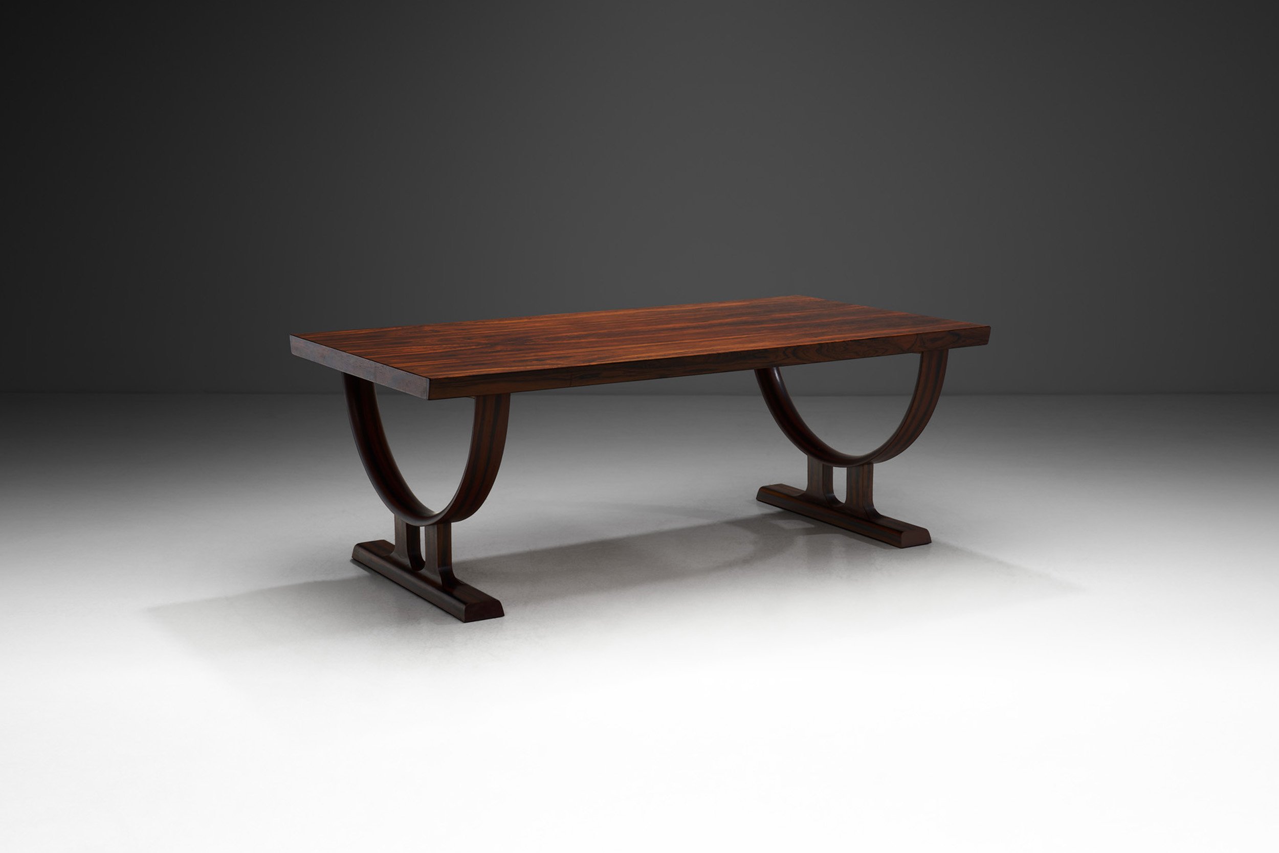 Exotic Wood Table with Circular Trestle Base, Scandinavia 1970s (sold)