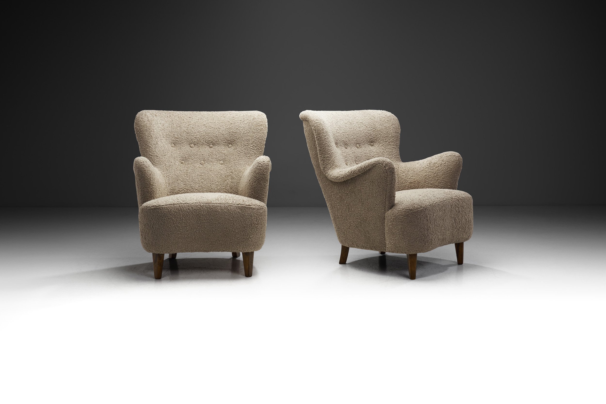Swedish Modern Armchairs with Curling Arms, Sweden 1940s
