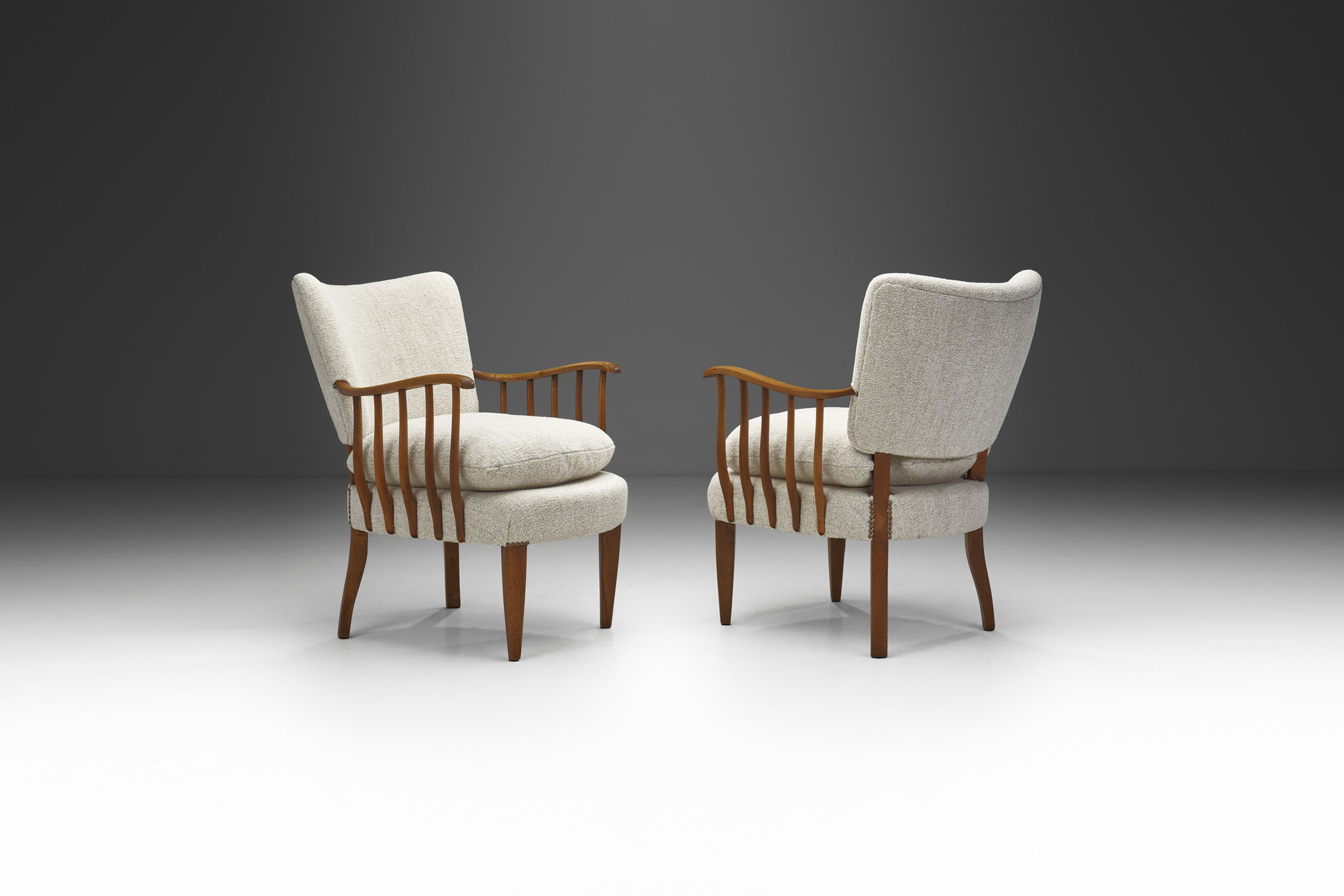 Pair of Armchairs with Wooden Spindle Sides, Europe ca 1950s