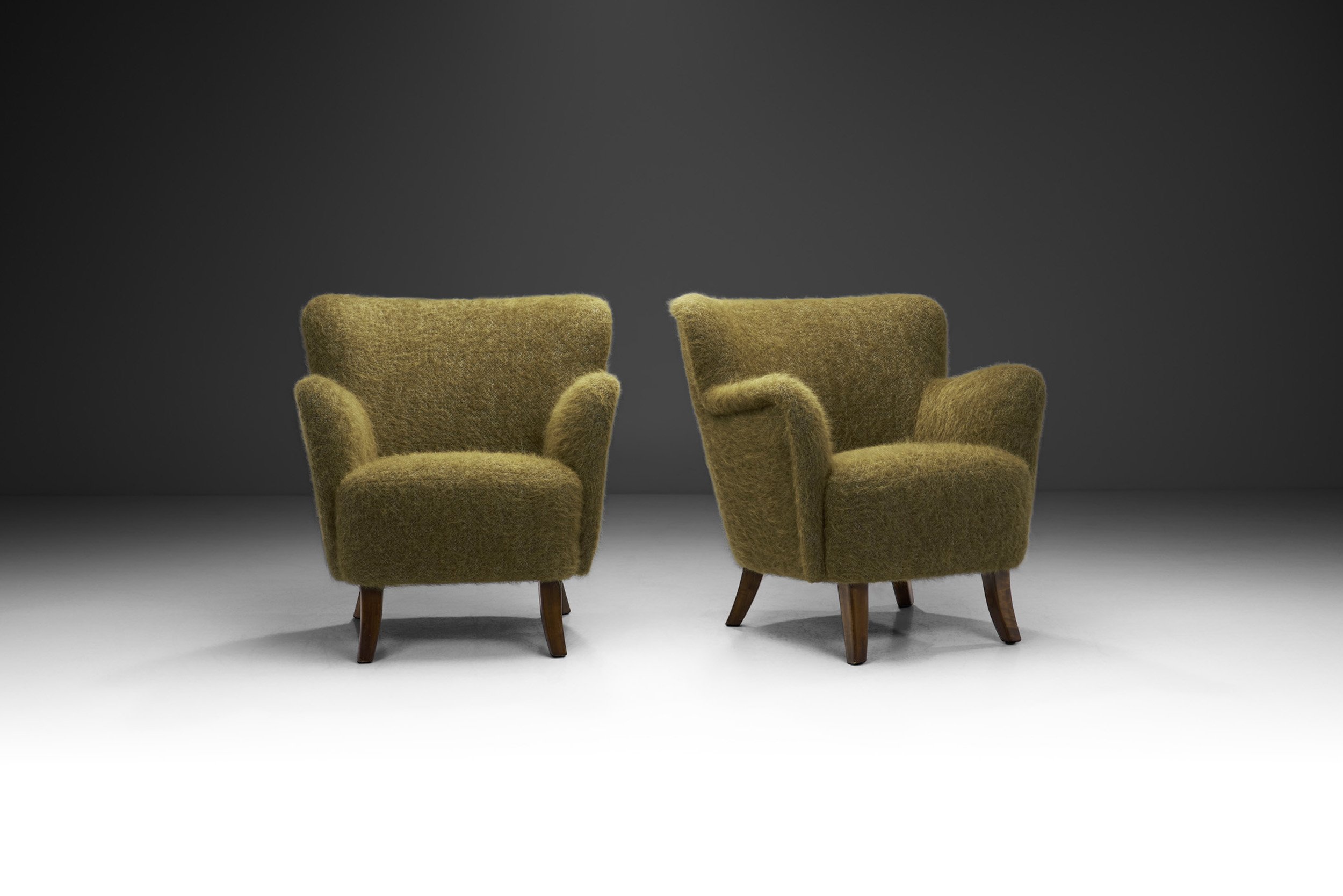 Scandinavian Mid-Century Modern Armchairs in Green Wool, Scandinavia 1950s (sold)