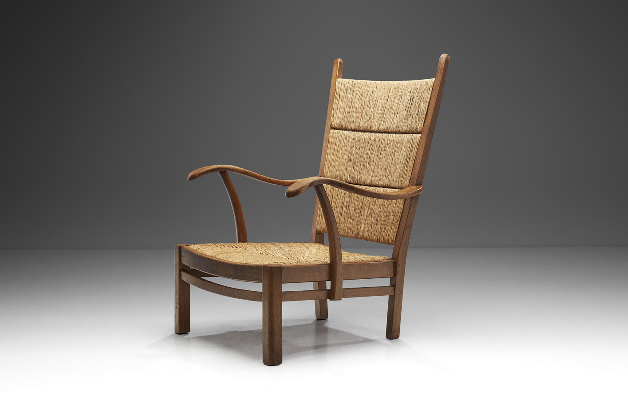 Oak Armchair with Rush Panels by Bas van Pelt, The Netherlands 1940s (sold)