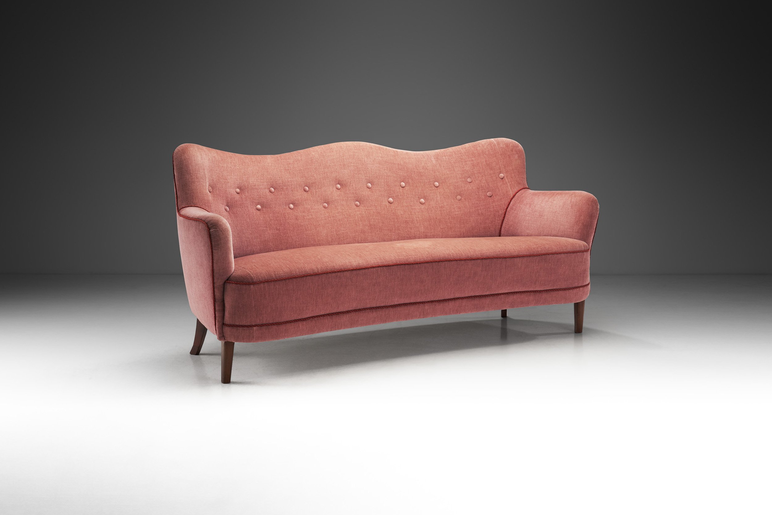 Danish Modern Three-Seater Sofa with Twisted Cord Trimming, Denmark 1940s