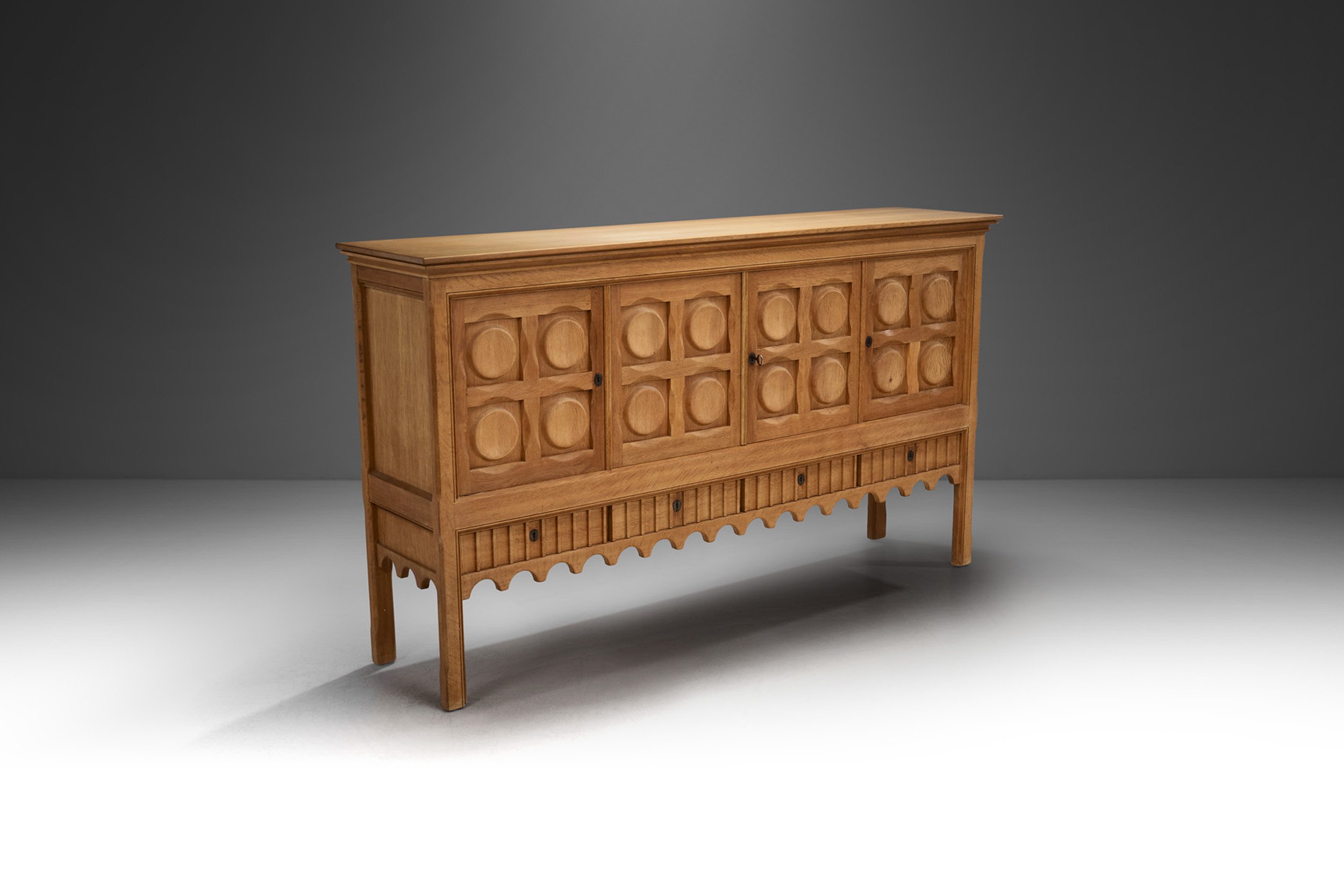 Henning Kjærnulf Carved Oak Sideboard for Nyrup Møbelfabrik, Denmark 1970s (sold)