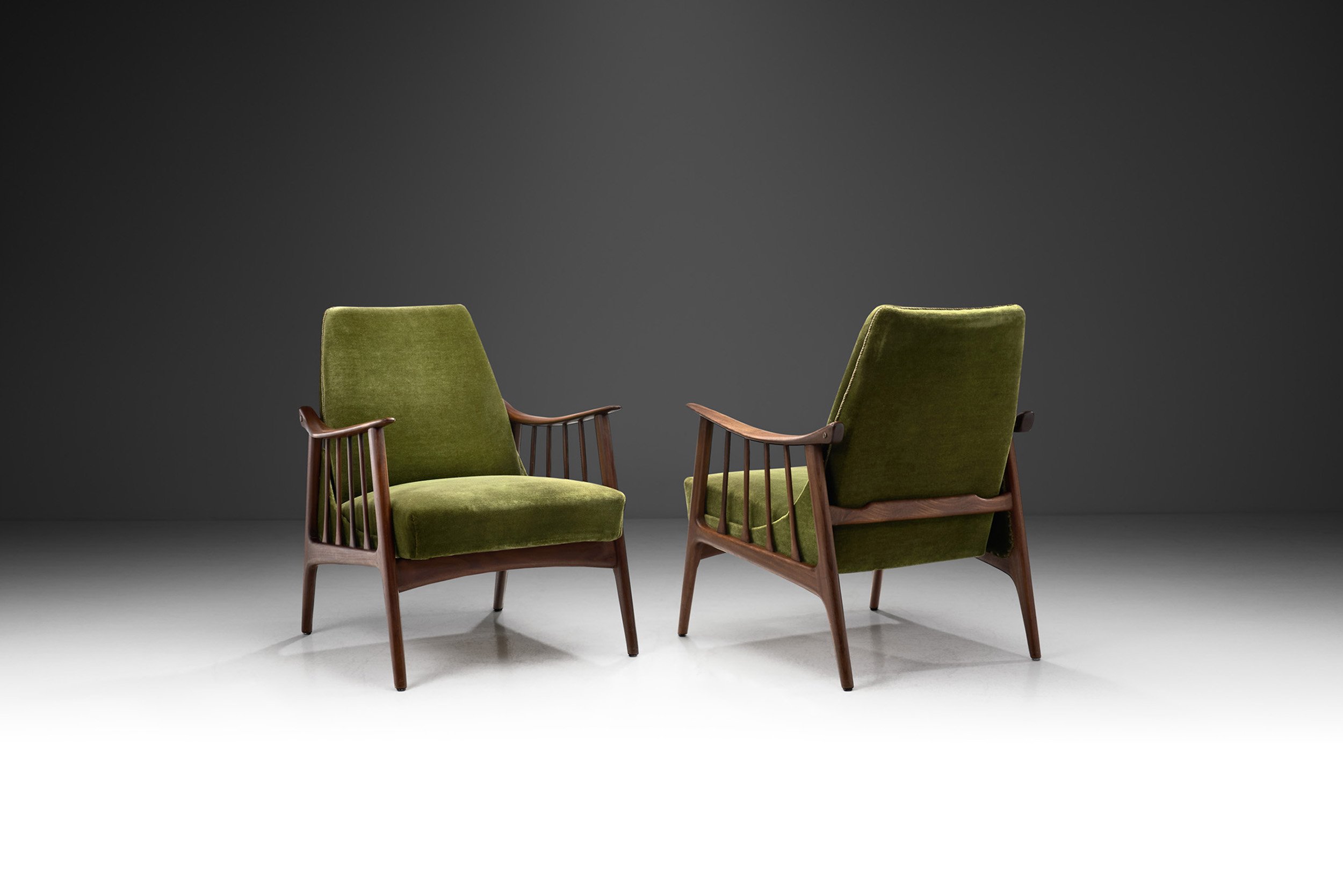 Teak Upholstered Armchairs with Slat Armrests, Denmark 1960s