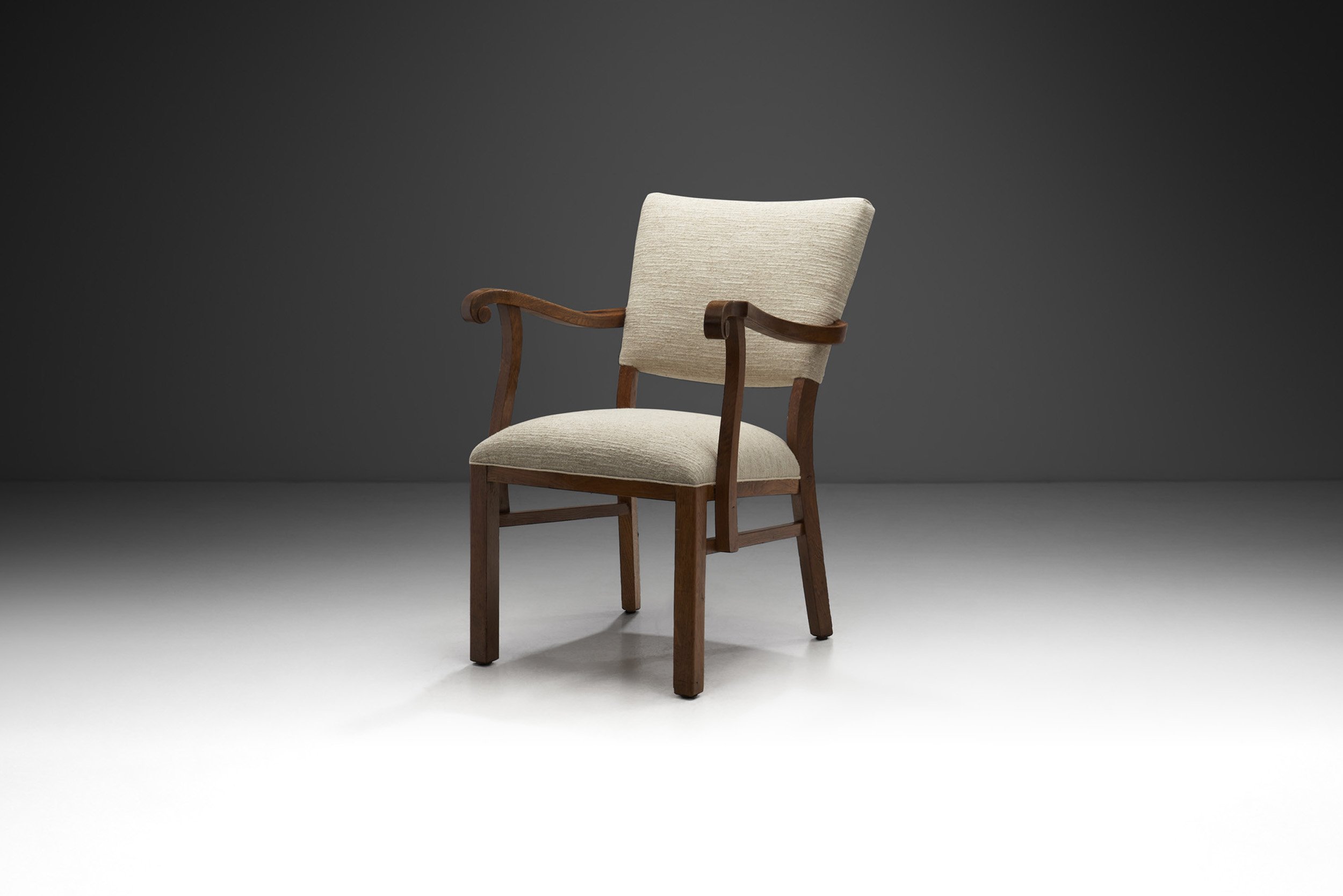 Carved Oak Accent Chair, Europe 1930s