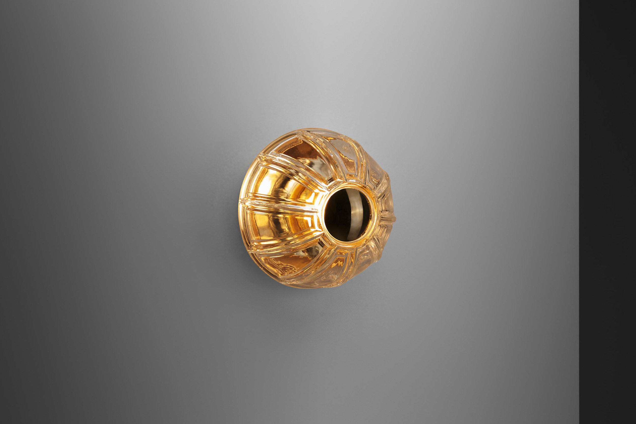 Glashütte Limburg Brass and Glass Flush Mount Light, Germany 1970s