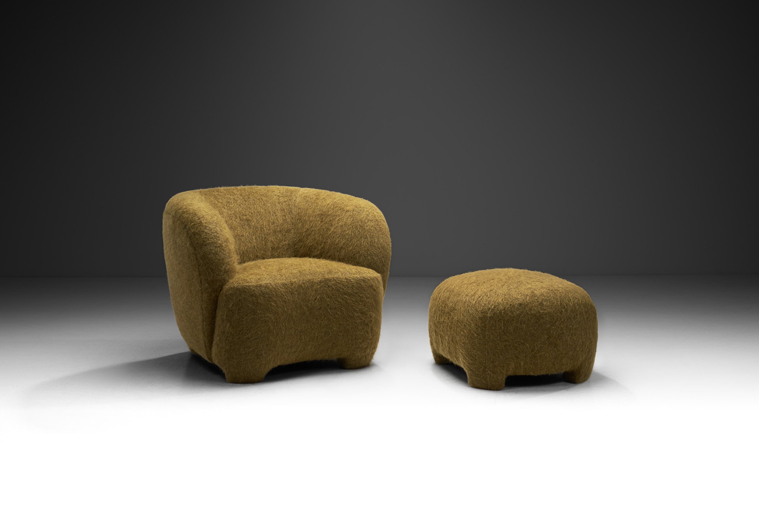 Mid-Century Modern Upholstered Lounge Chair and Ottoman, Denmark ca 1950s