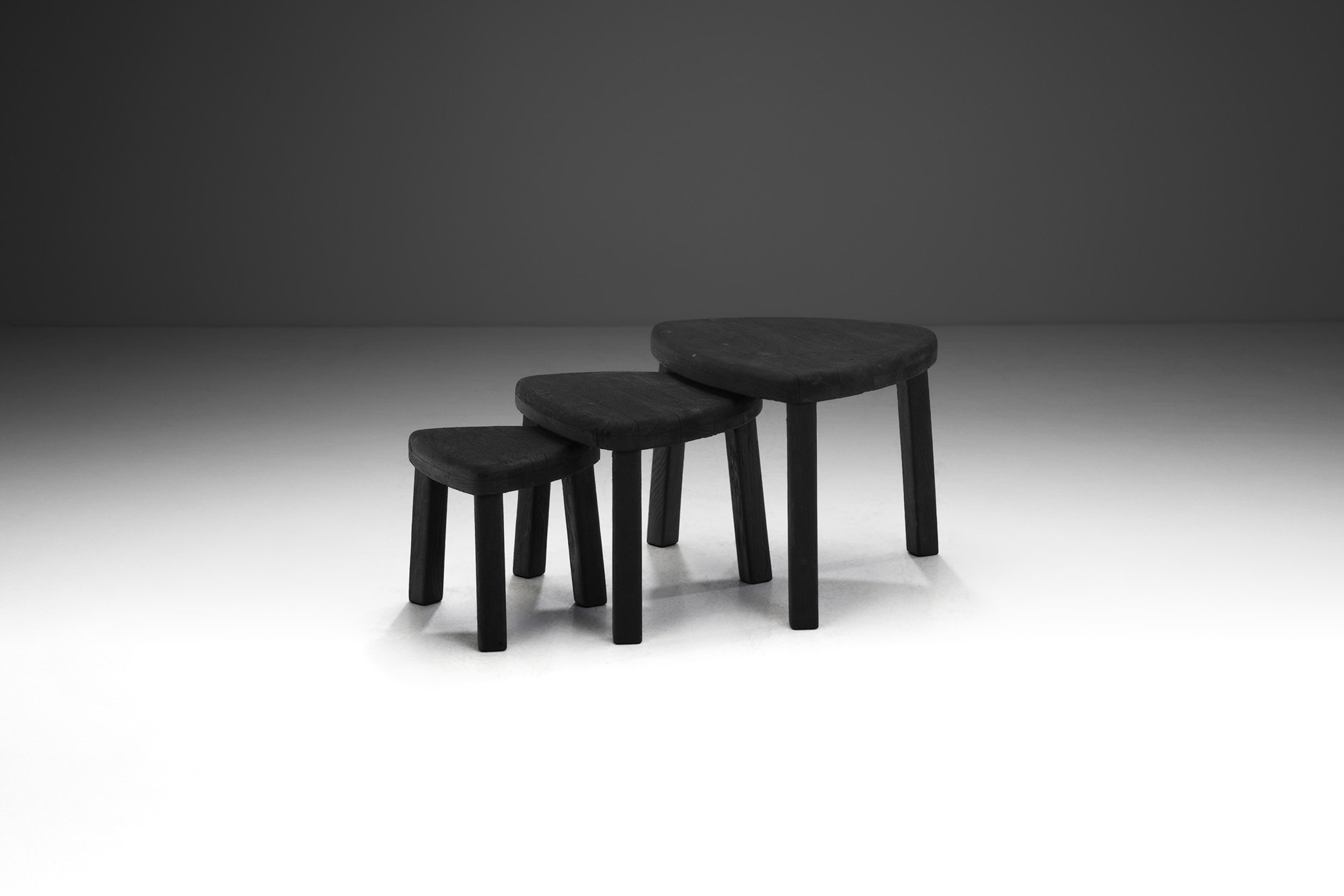 Charred Triangular Nesting Tables, Europe ca 1970s