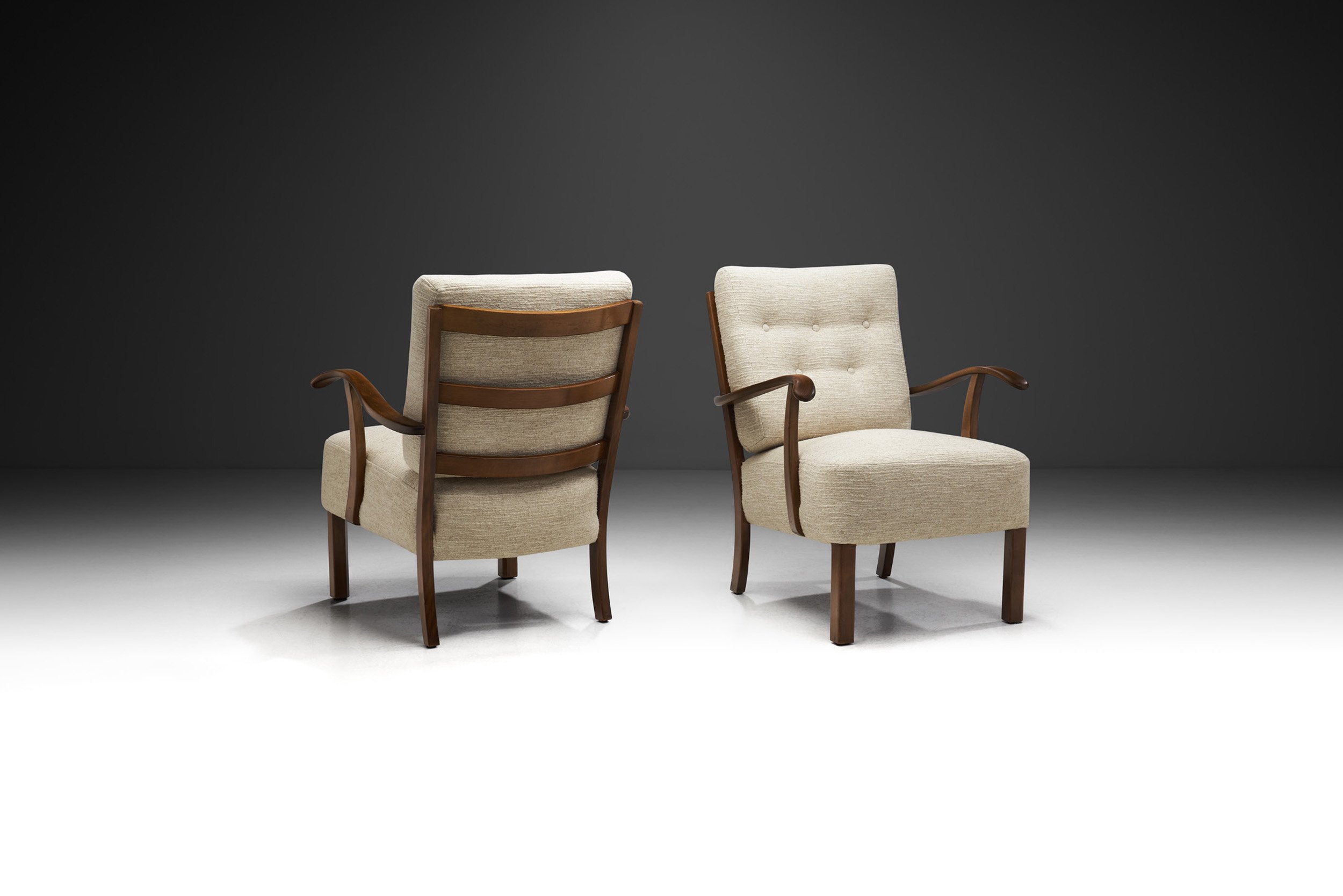 Danish Cabinetmaker Stained Beech Easy Chairs, Denmark ca 1950s (sold)