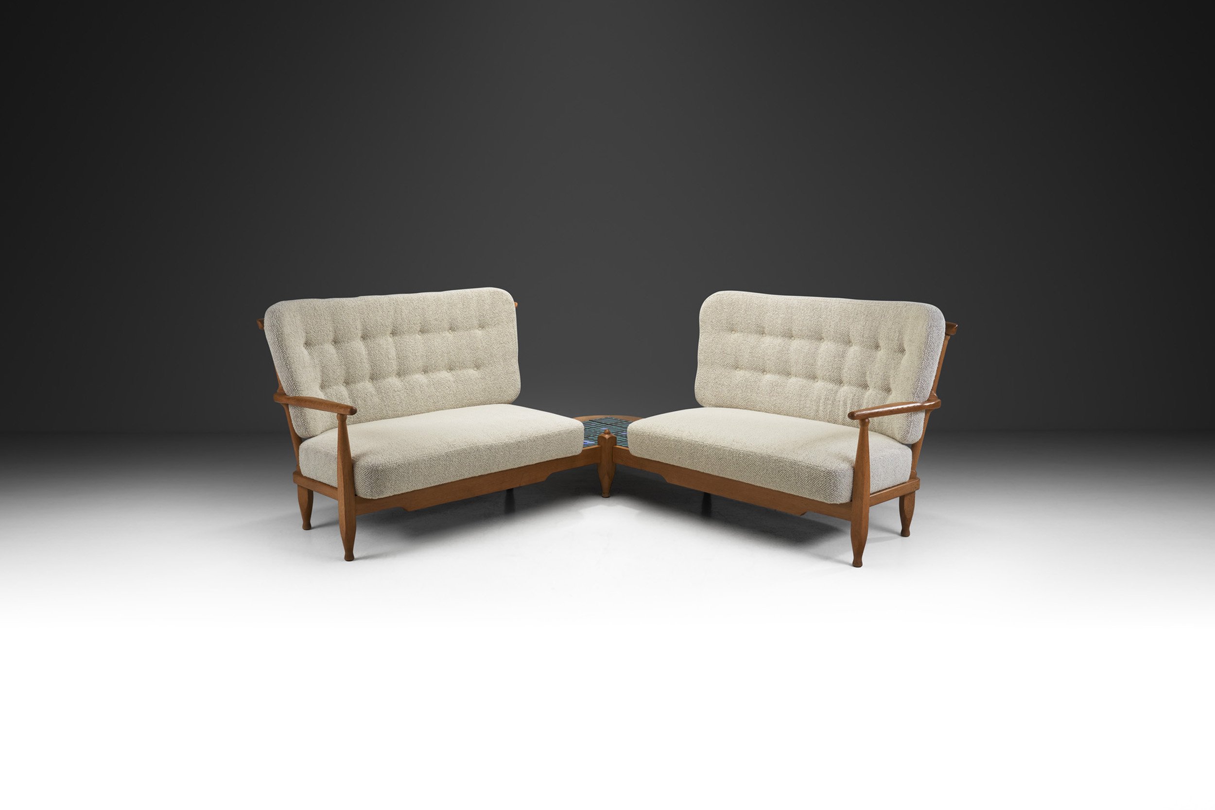 Guillerme et Chambron Corner Sofa with Faience Table for Votre Maison, France 1960s