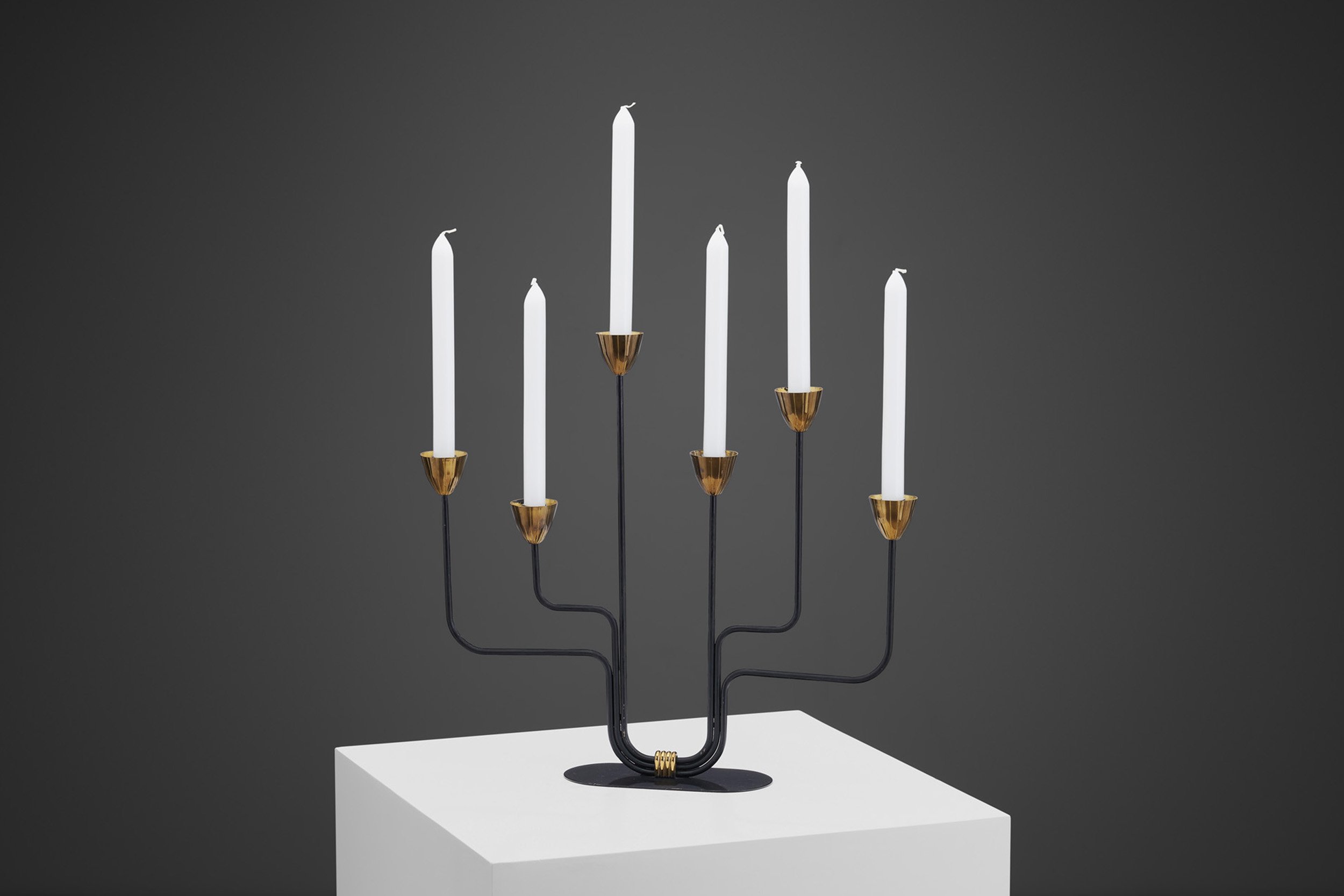 Gunnar Ander Black Lacquered Candelabra for Ystad Metall, Sweden 1950s (sold)
