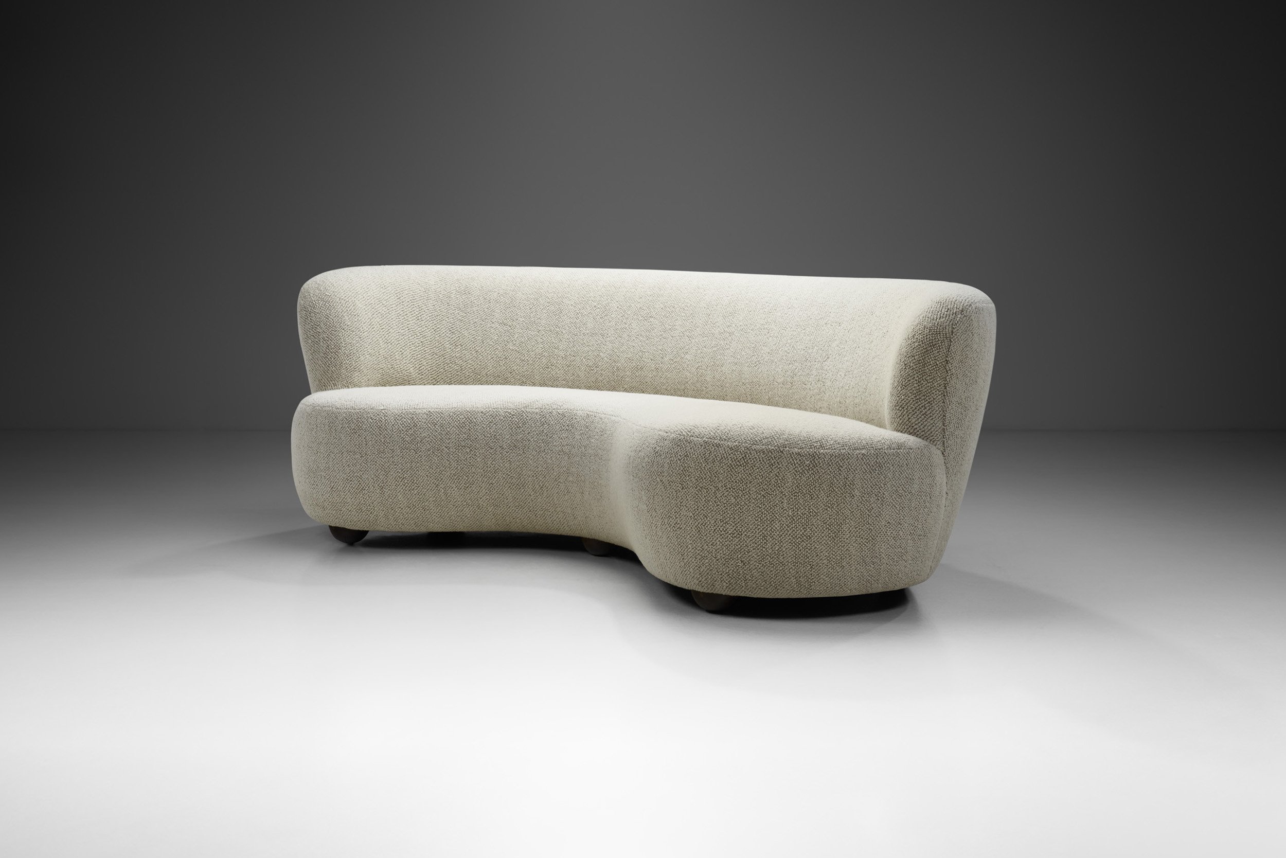 Upholstered Danish Cabinetmaker Banana Sofa, Denmark 1940s (sold)