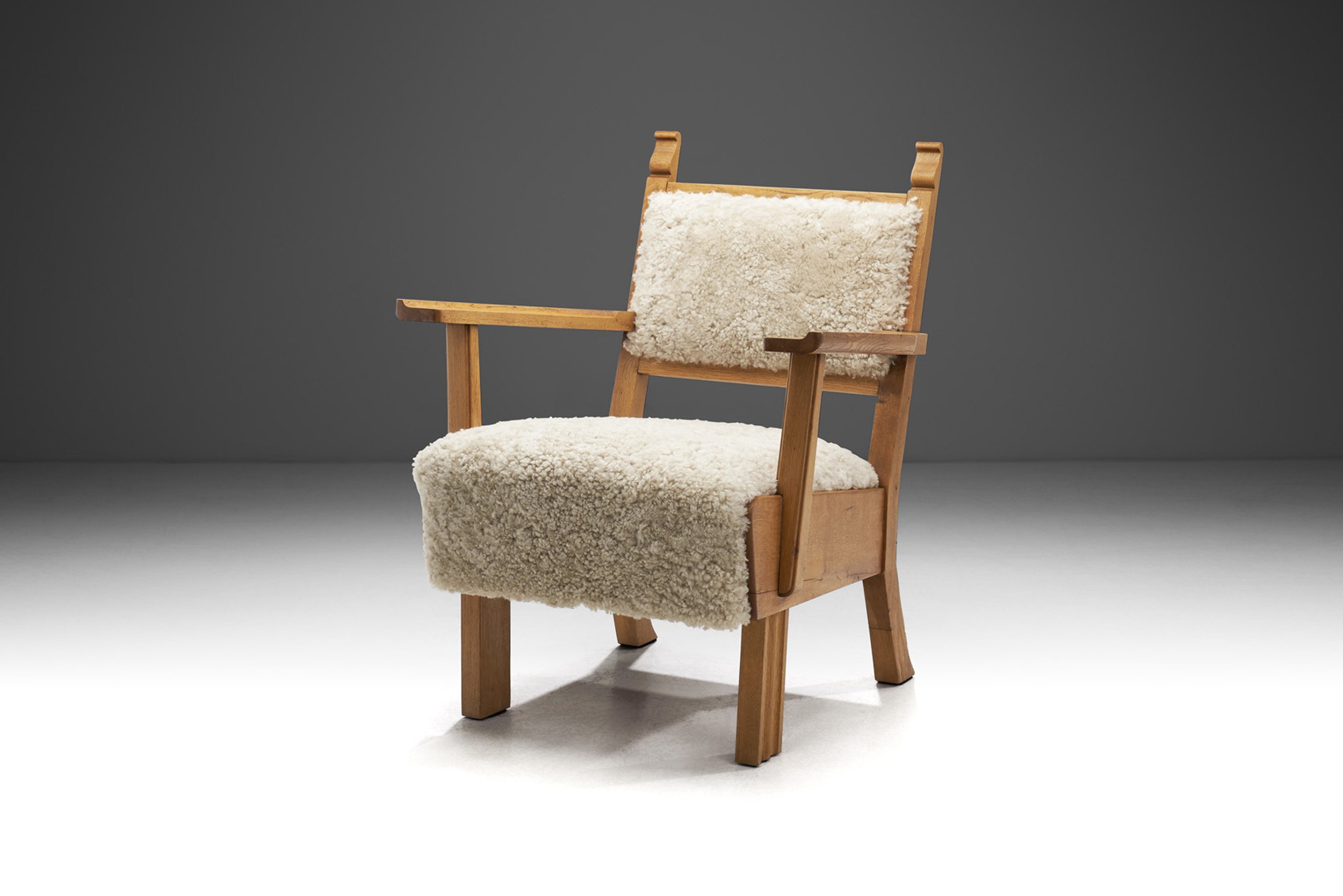 Danish Cabinetmaker Carved Oak Armchair, Denmark 1940s (sold)