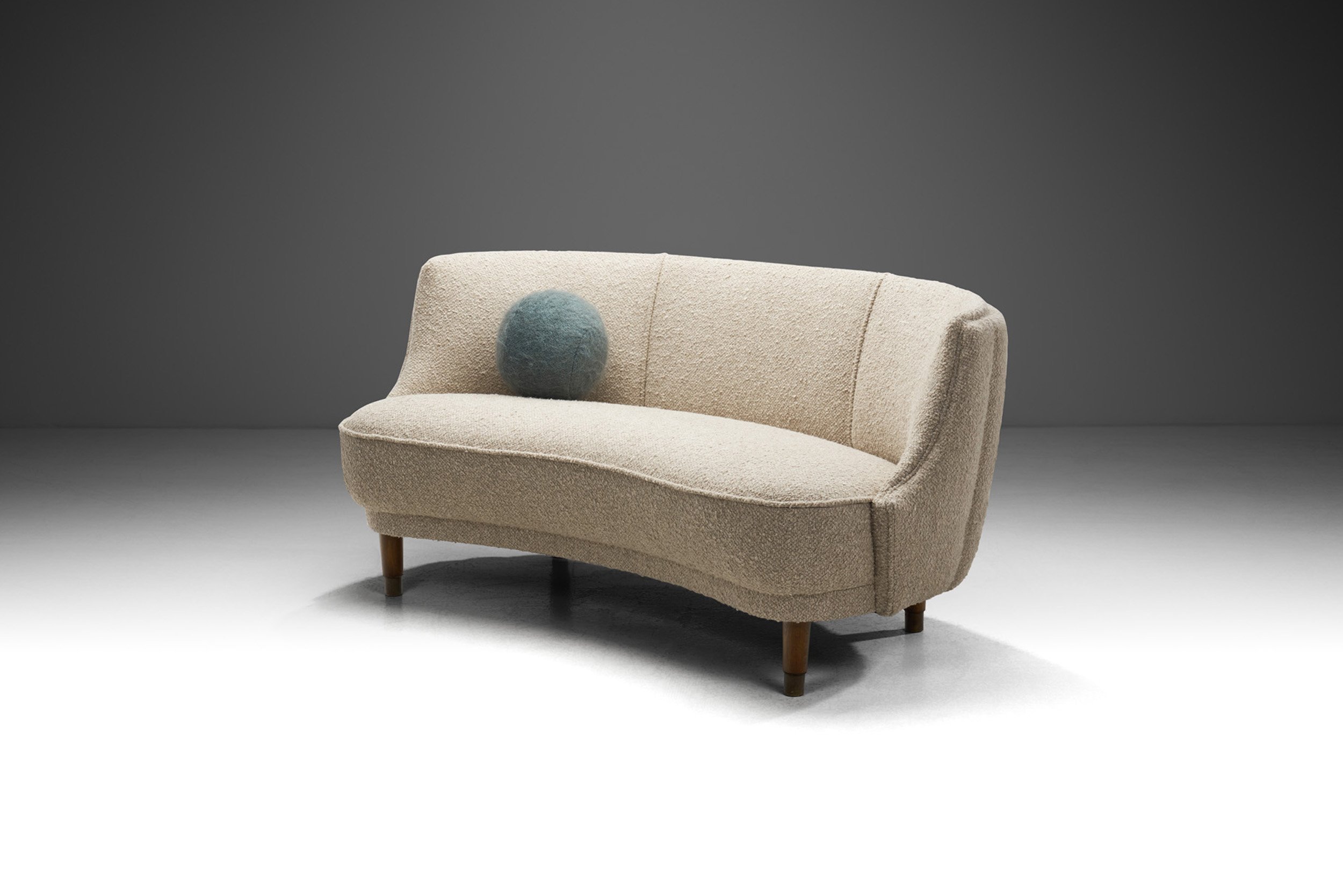 Danish Cabinetmaker Sofa with Beech Legs and Brass Shoes, Denmark 1940s (sold)