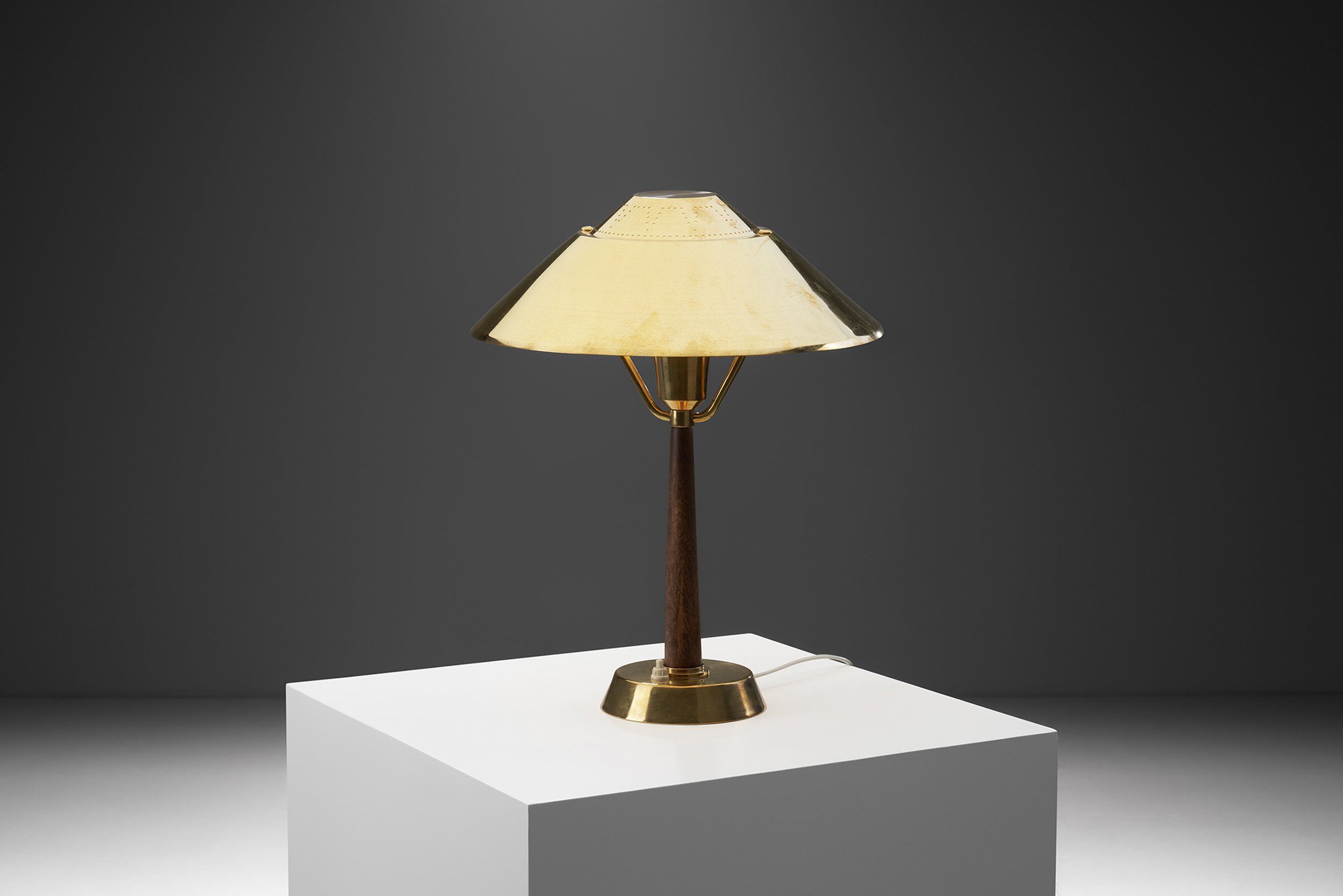 AB E. Hansson & Co. Brass Table Lamp with Adjustable Shade, Sweden 1950s