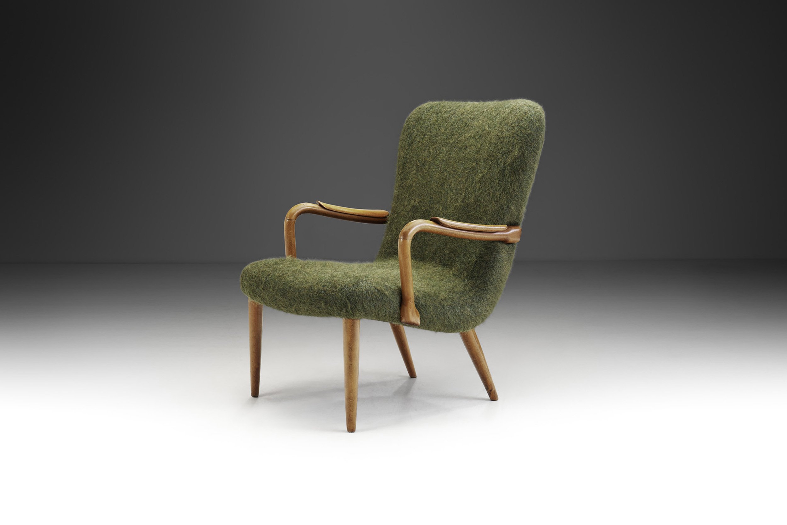 Danish Upholstered Easy Chair with Stained Beech Frame, Denmark 1950s (sold)