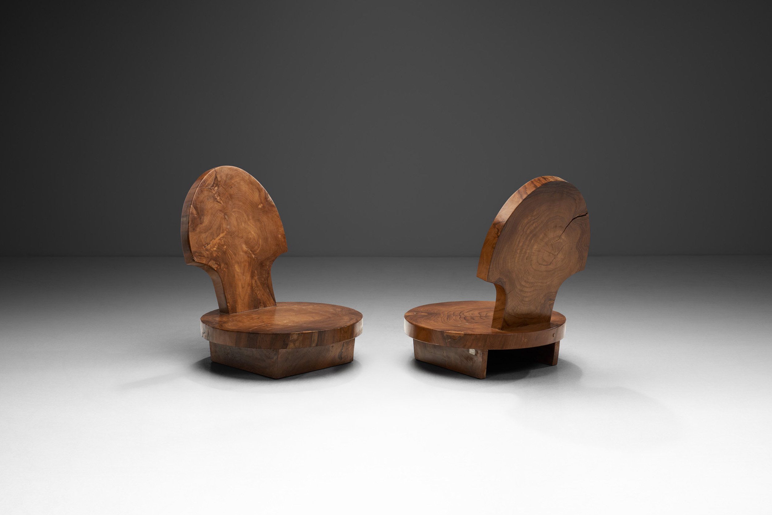 Contemporary Sculptural Solid Wood Low Chairs, Asia 21st century