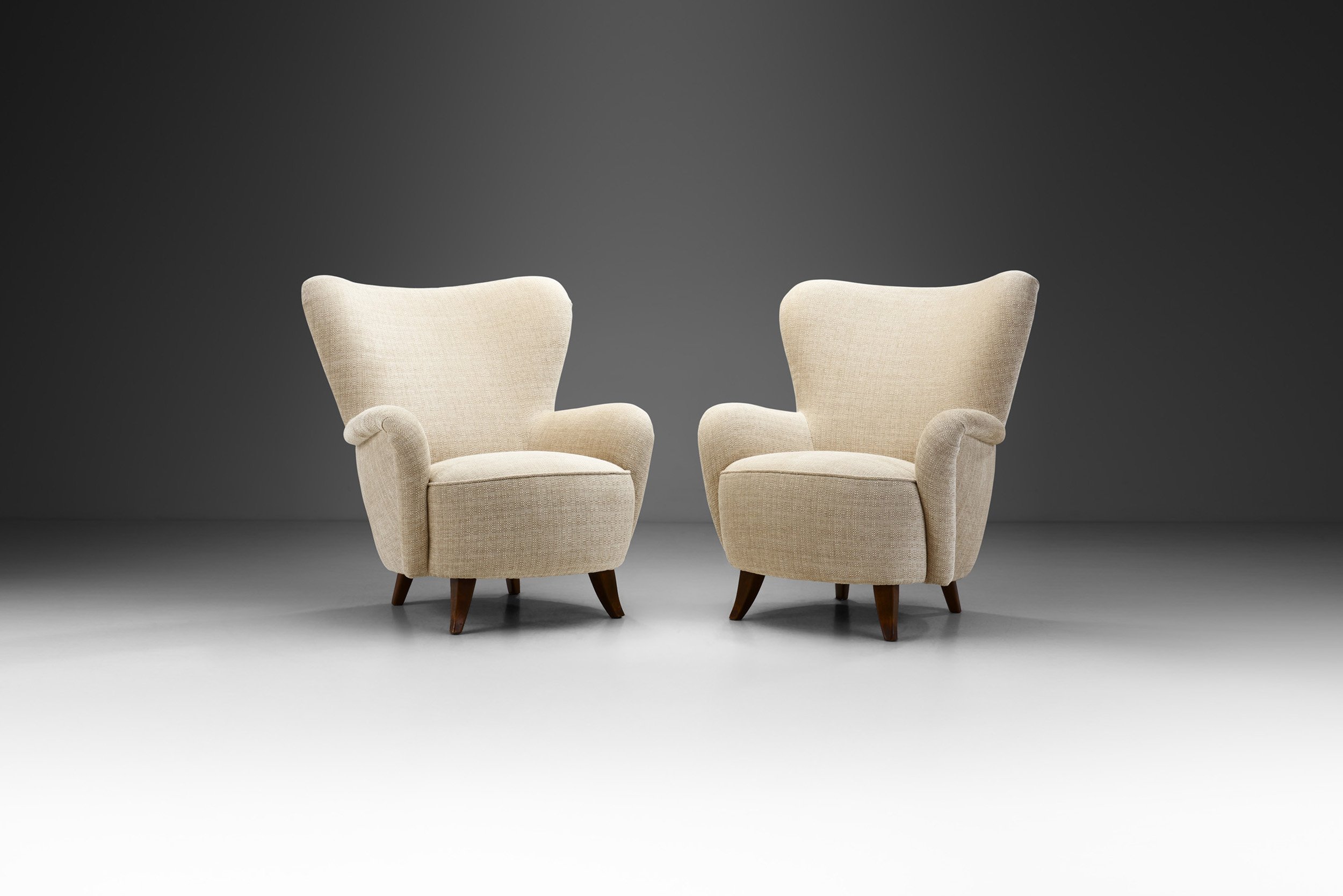European Mid-Century Modern Upholstered Lounge Chairs, Europe ca 1950s
