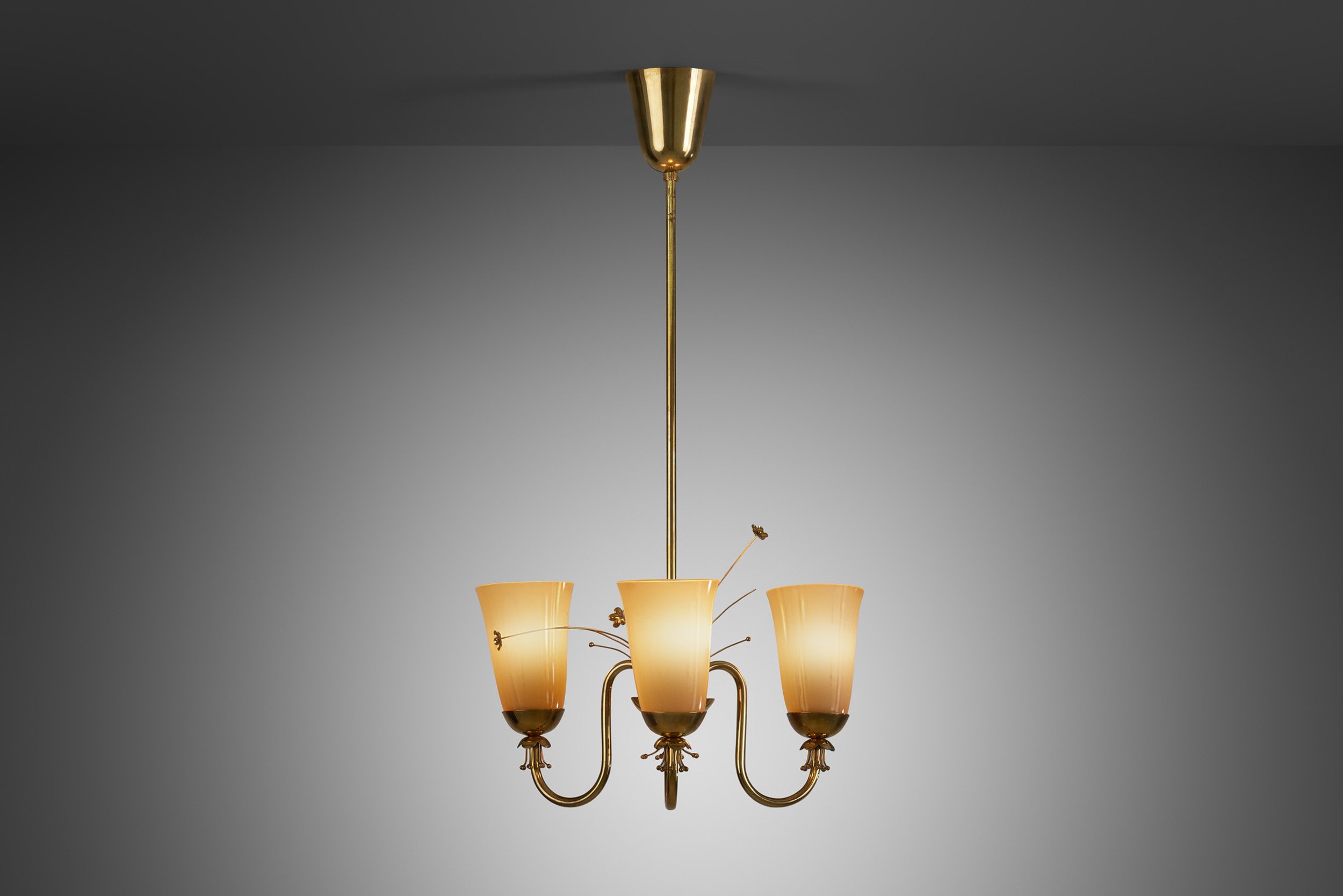 Brass Chandelier with Floral Decoration for Idman Oy, Finland ca 1950s