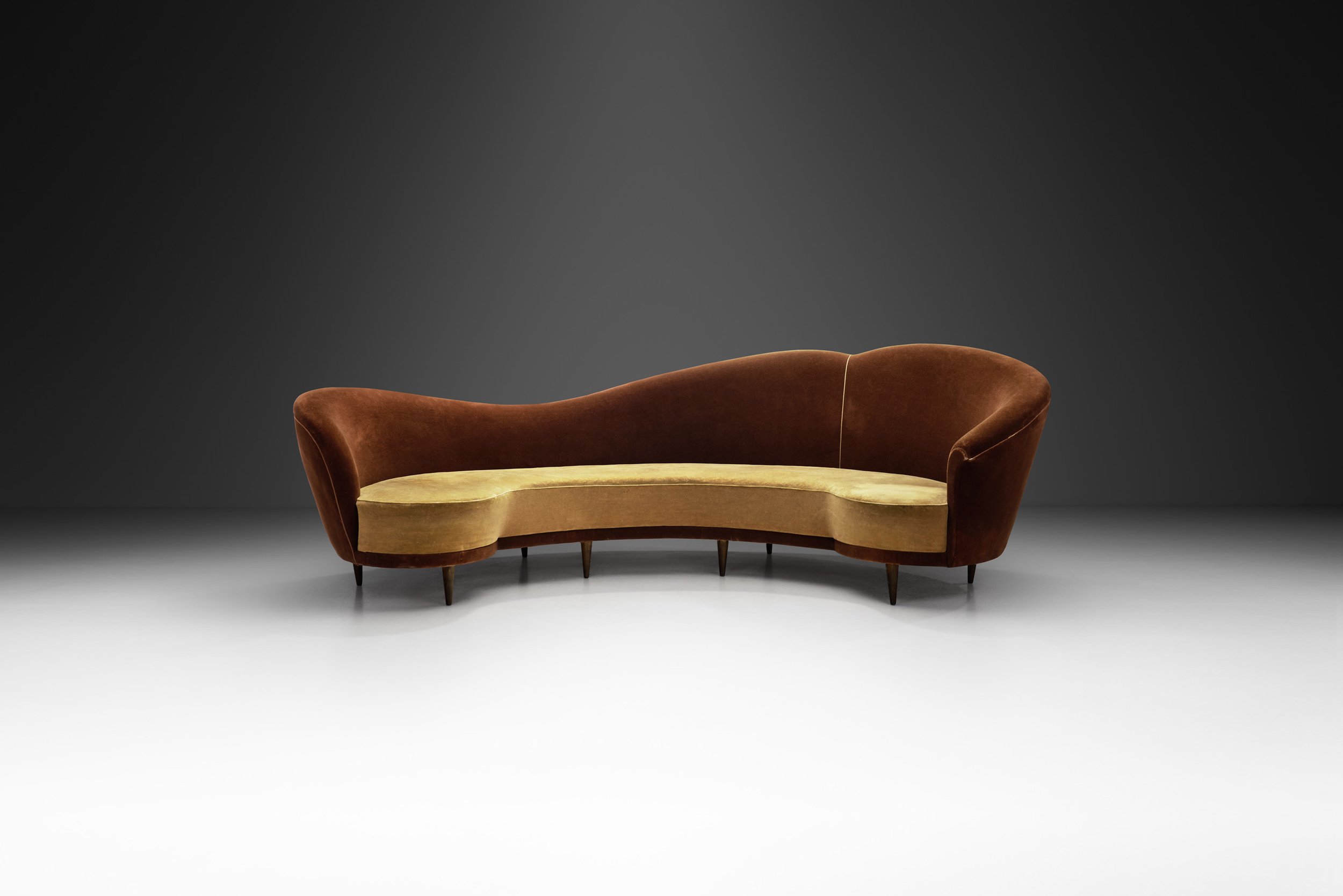 Large Curved Sofa with Tapered Wooden Legs by Cesare Lacca, Italy 1950s (sold)