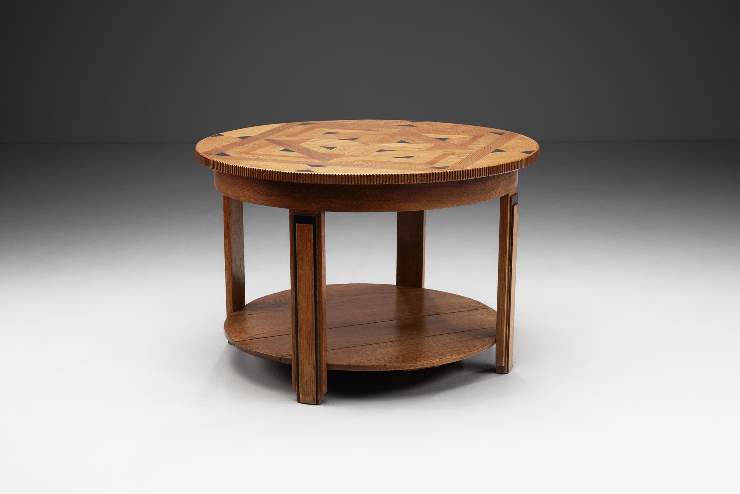 Round Art Deco Coffee Table with Intarsia, The Netherlands 1930s (sold)