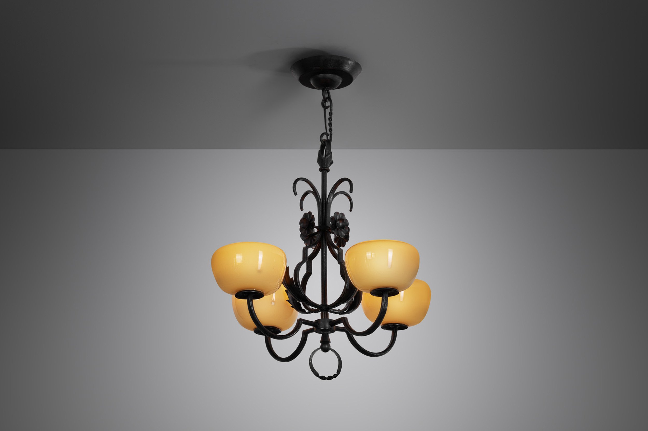 Paavo Tynell Wrought Iron "1709" Chandelier for Oy Taito AB, Finland 1930s
