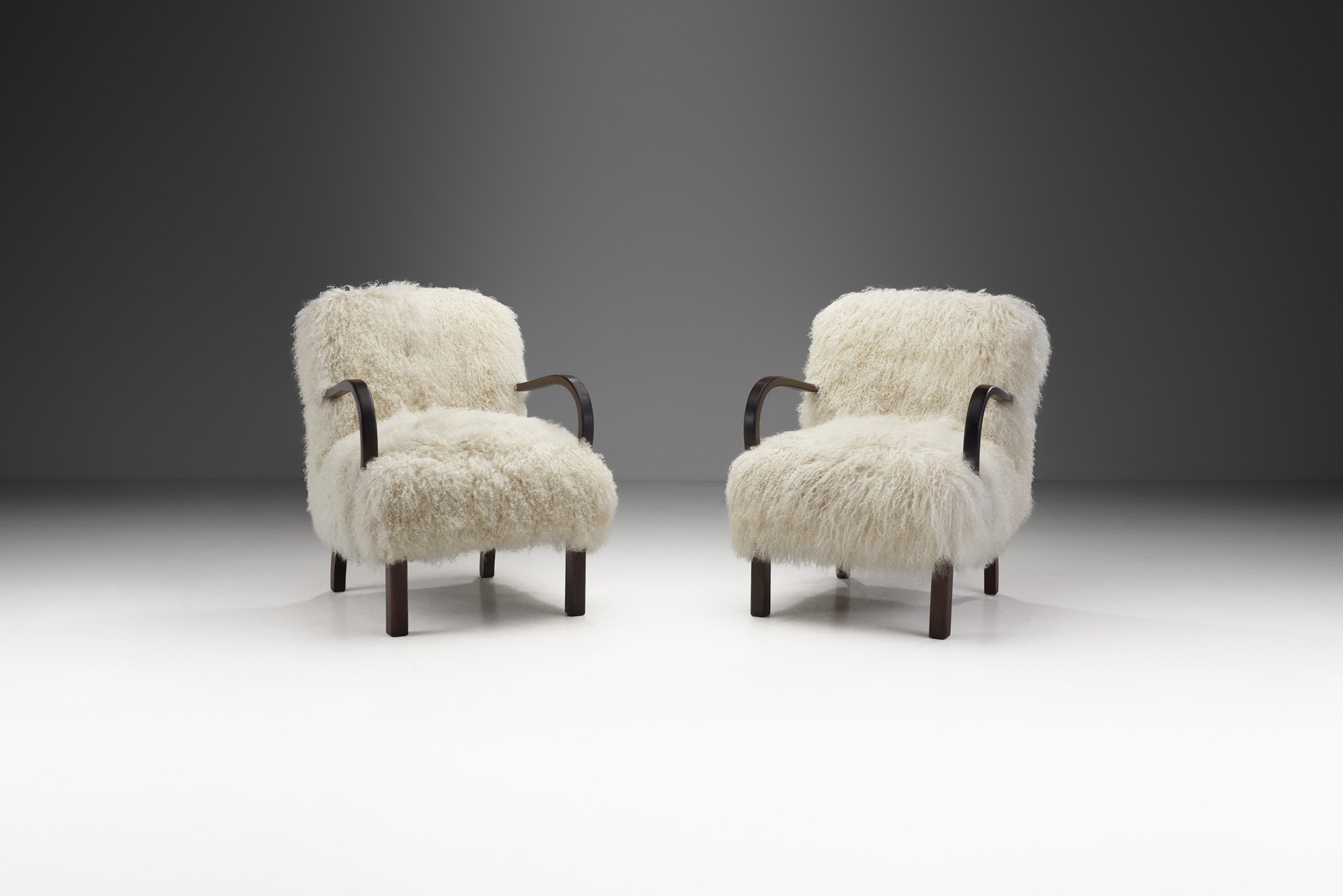 European Armchairs in Mongolian Shearling, Europe ca 1950s