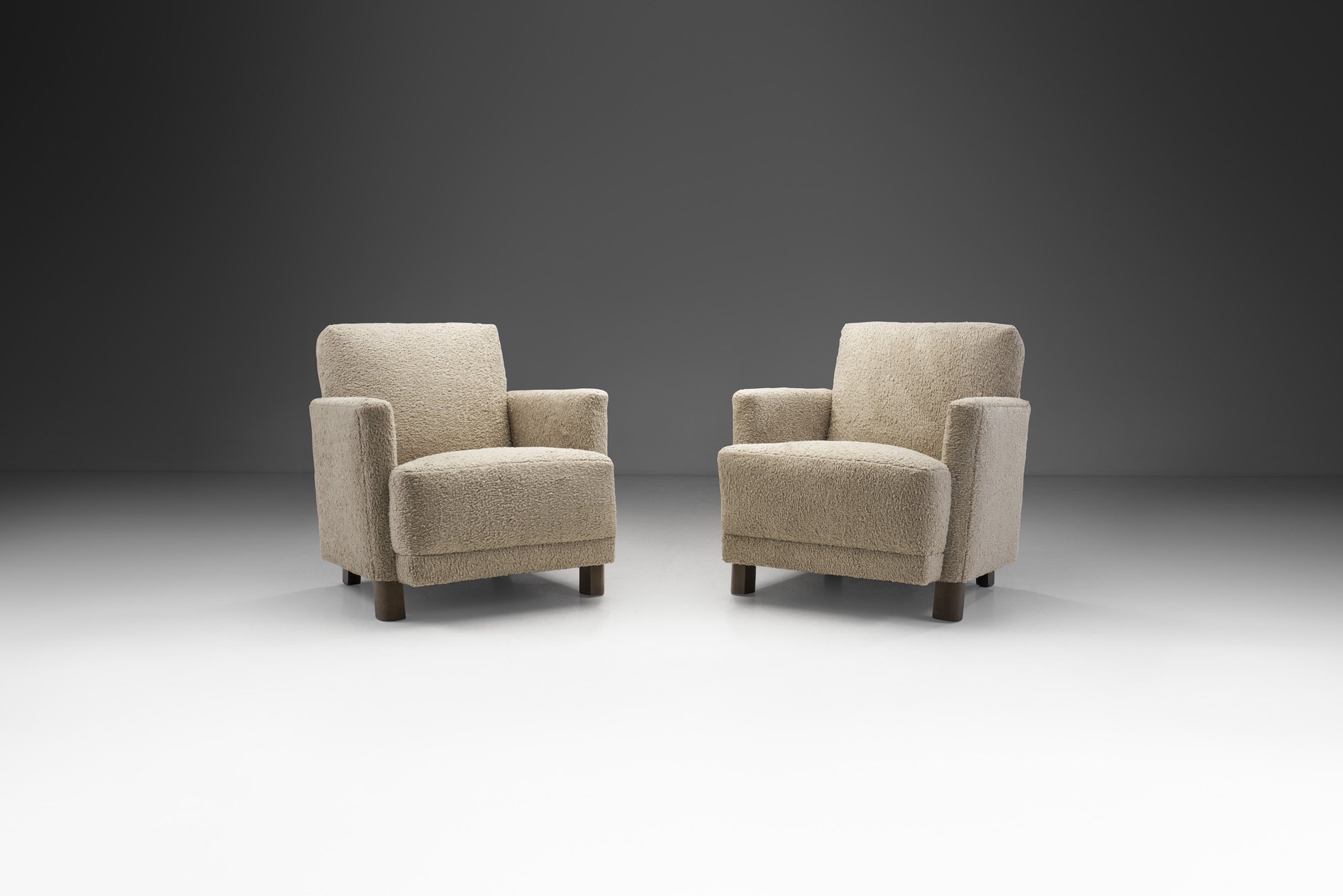 Danish Cabinetmaker Upholstered Easy Chairs with Stained Beech Legs, Denmark ca 1950s