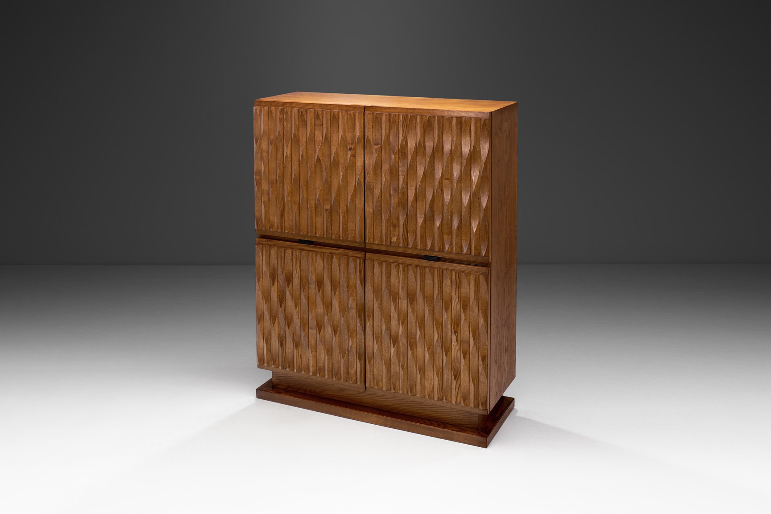 Brutalist Oak Cabinet with Hand Carved Front in the manner of De Coene Brothers, Belgium late 20th century (sold)