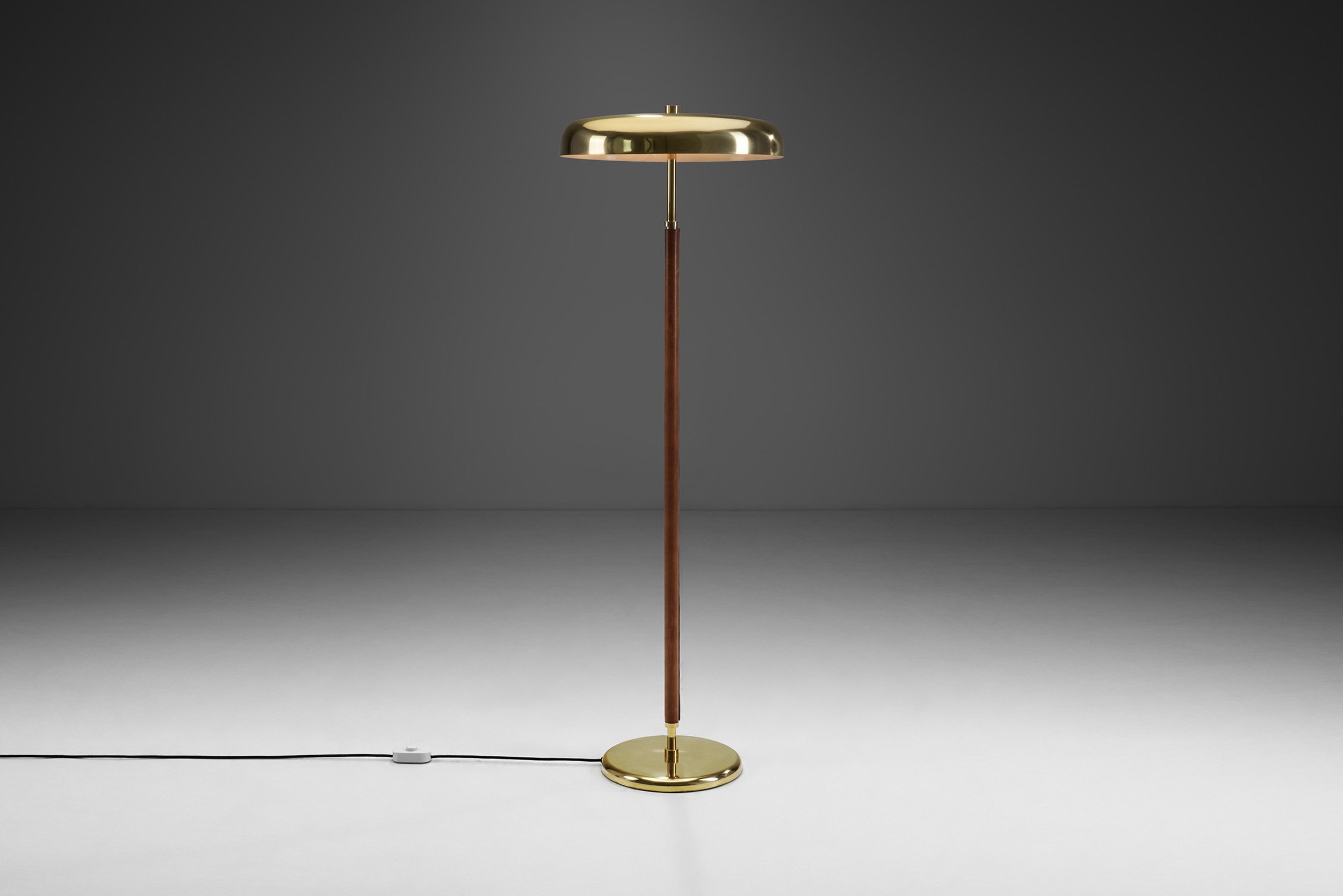 Örsjö Industri AB Brass and Leather Floor Lamp, Sweden ca 1960s (sold)