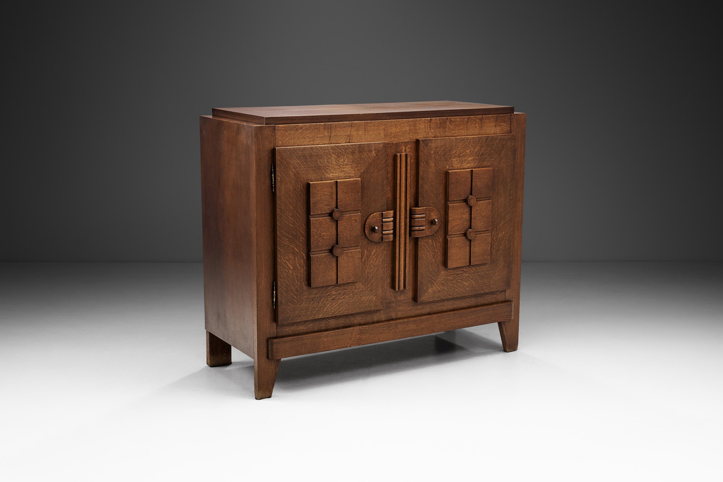 Charles Dudouyt Oak Carved Sideboard with Brass Keys, France 1940s (sold)