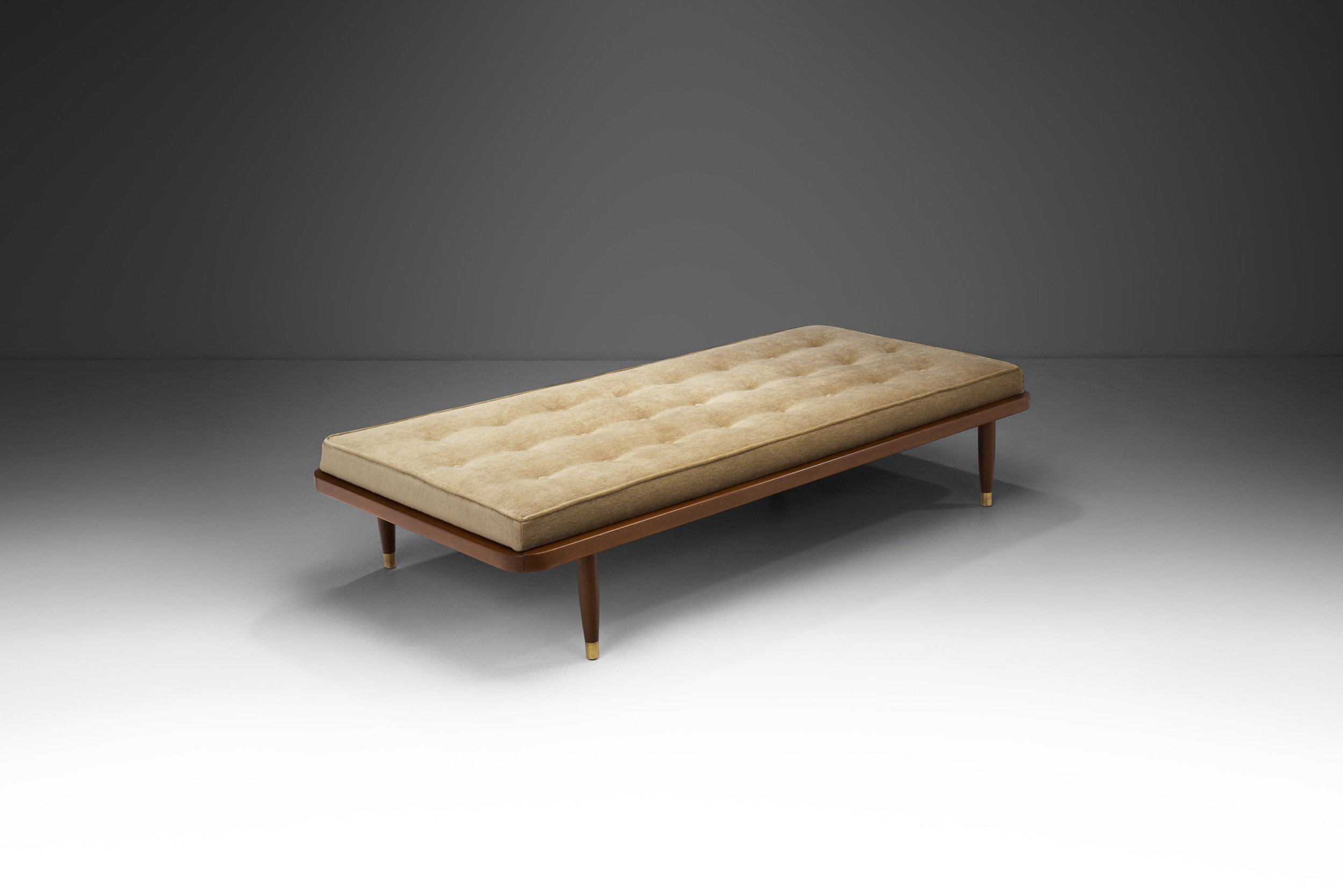 Daybed with Upholstered Mattress and Solid Beech Legs with Brass Shoes, Denmark ca 1950s (sold)