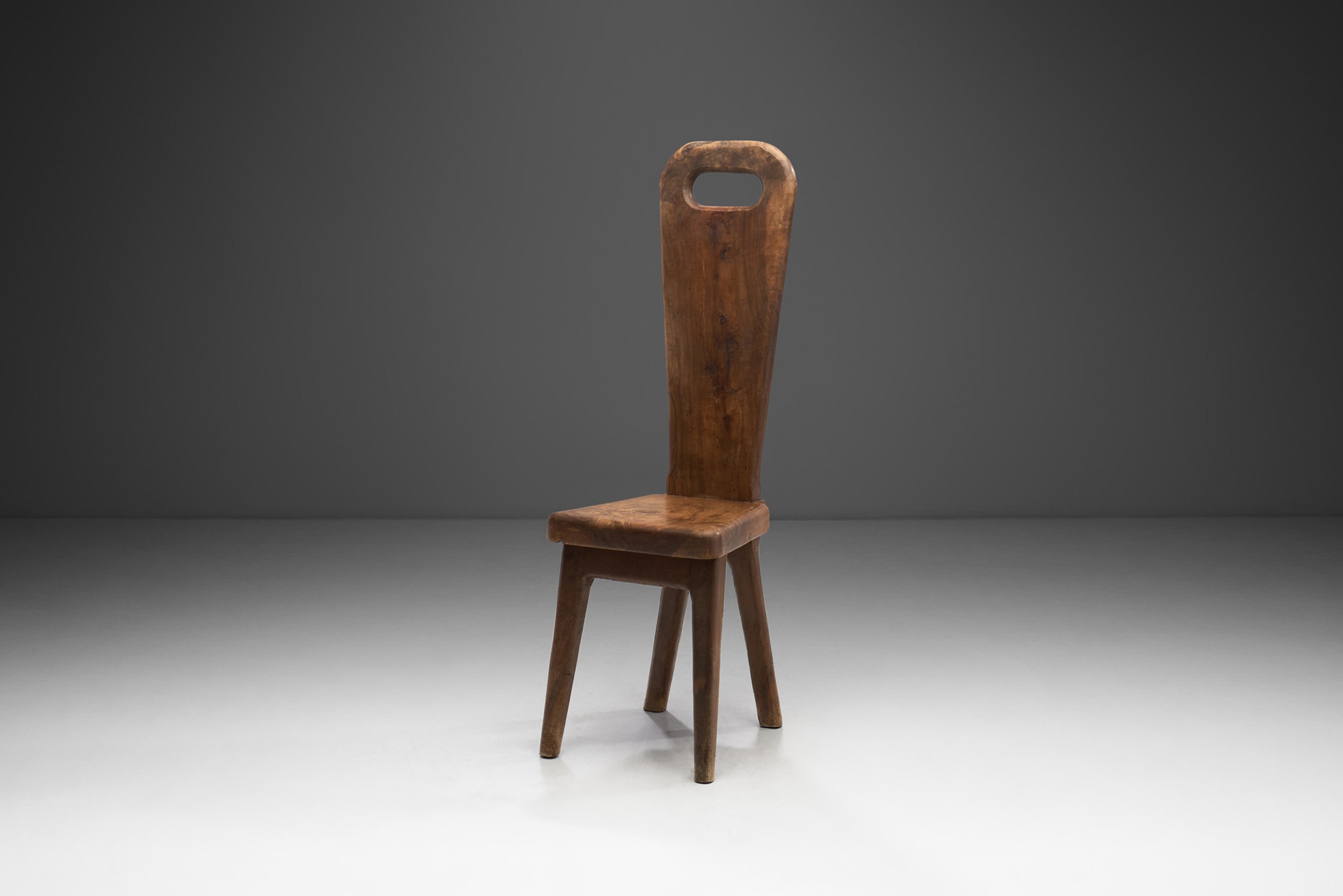 Sculptural Olive Wood High Back French Chair, France 1970s