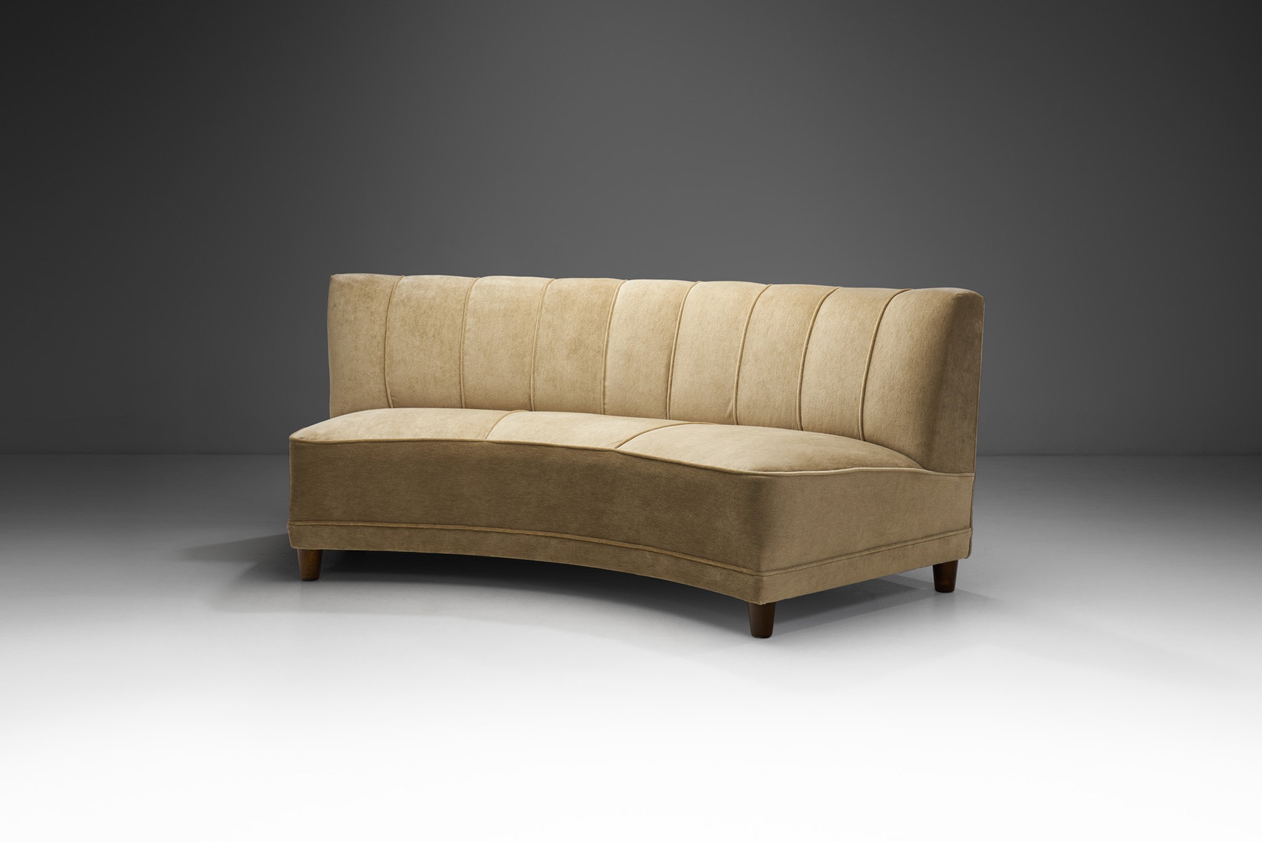Swedish Modern Angular Three-Seater Sofa with Solid Wood Legs, Sweden 1940s (sold)