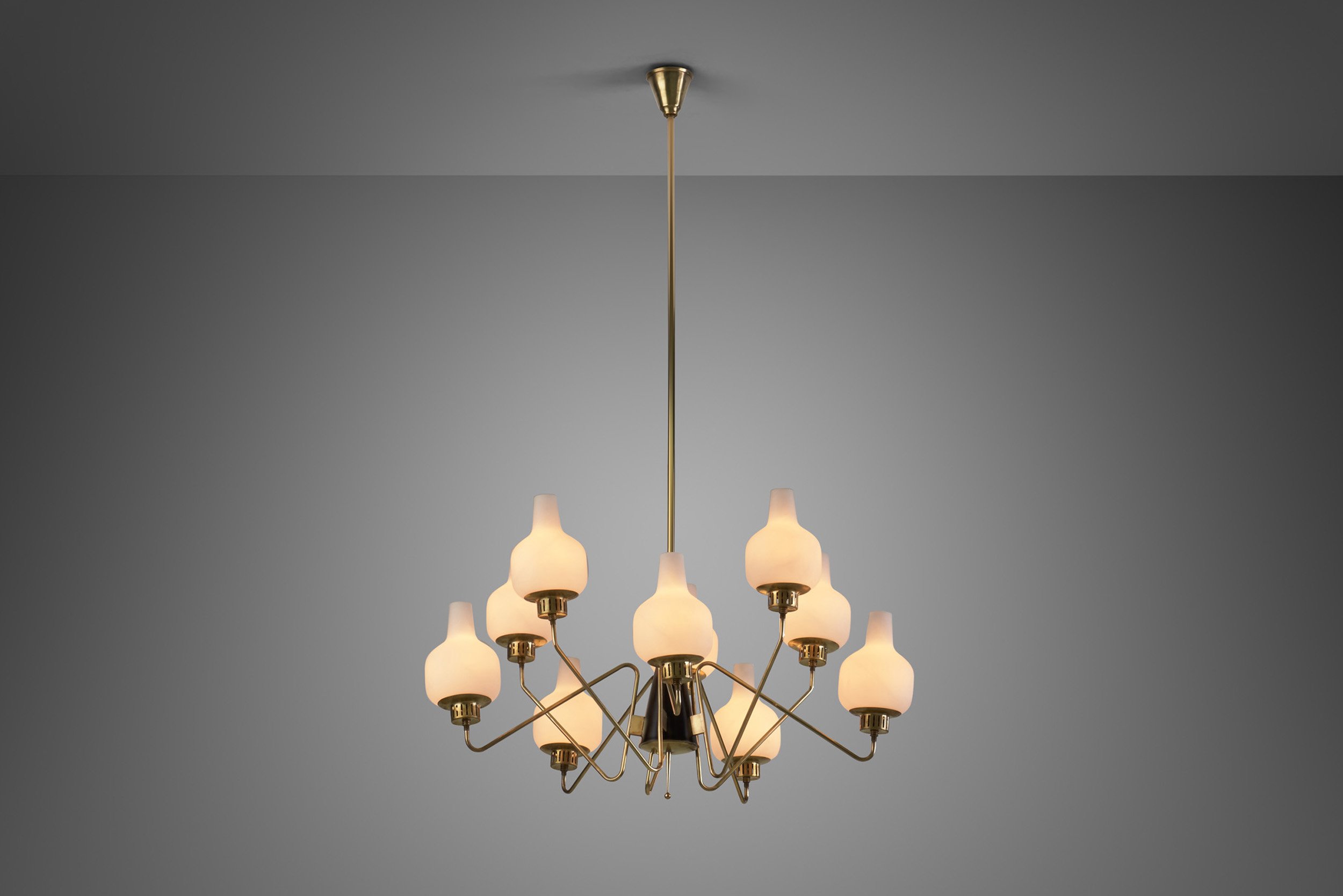 Stilnovo Brass and Glass Chandelier, Italy 1950s (sold)