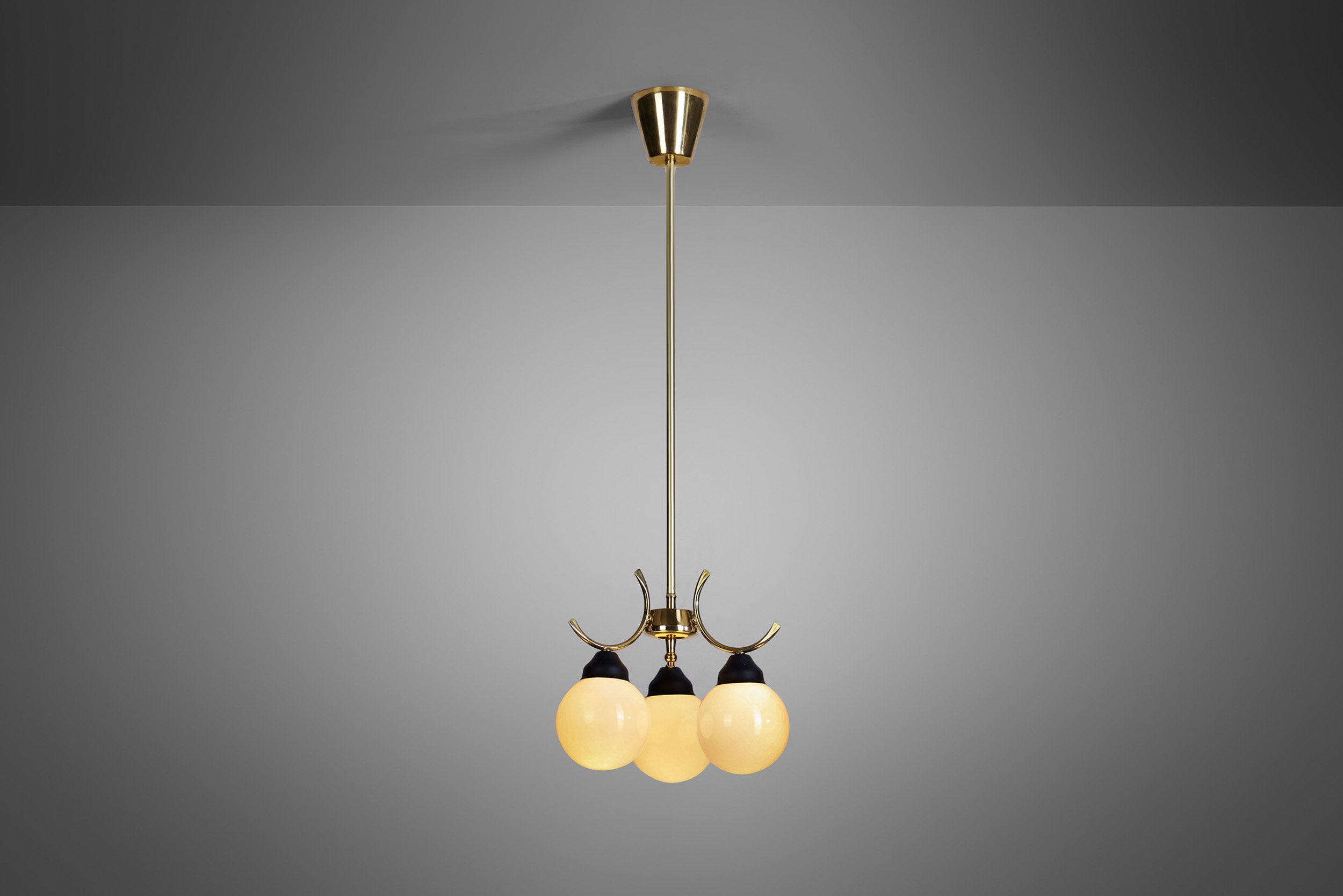 Mid-Century Modern Brass and Glass Ceiling Lamp, Europe ca 1950s