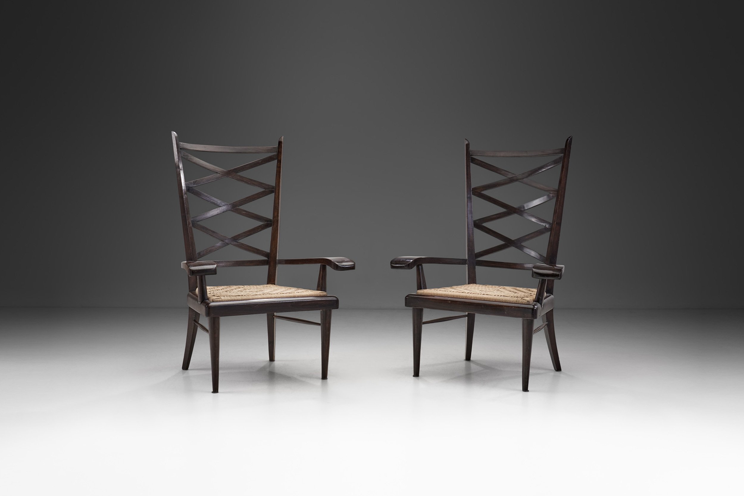 Italian Mid-Century Modern Armchairs with Woven Paper Cord Seats, Italy 1950s (sold)