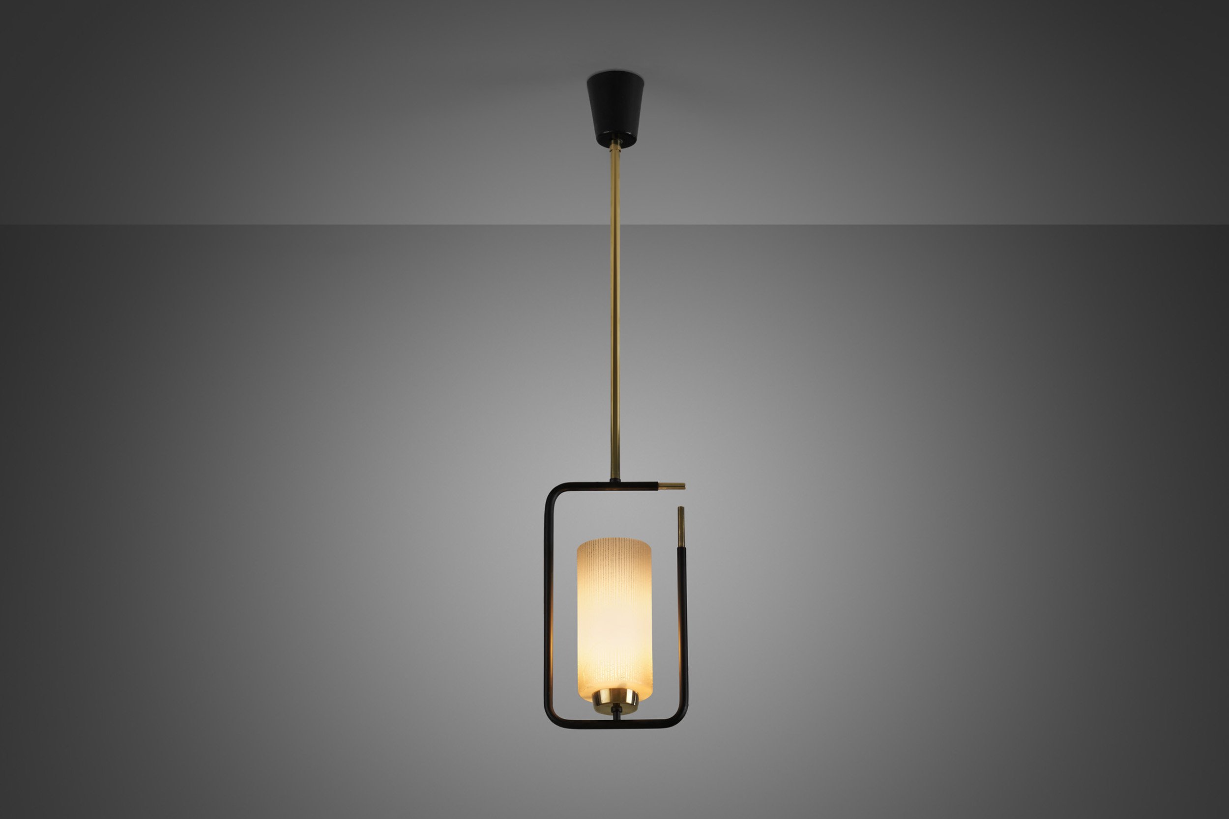 Mid-Century Modern Black Lacquered Pendant Light, Europe 1950s (sold)