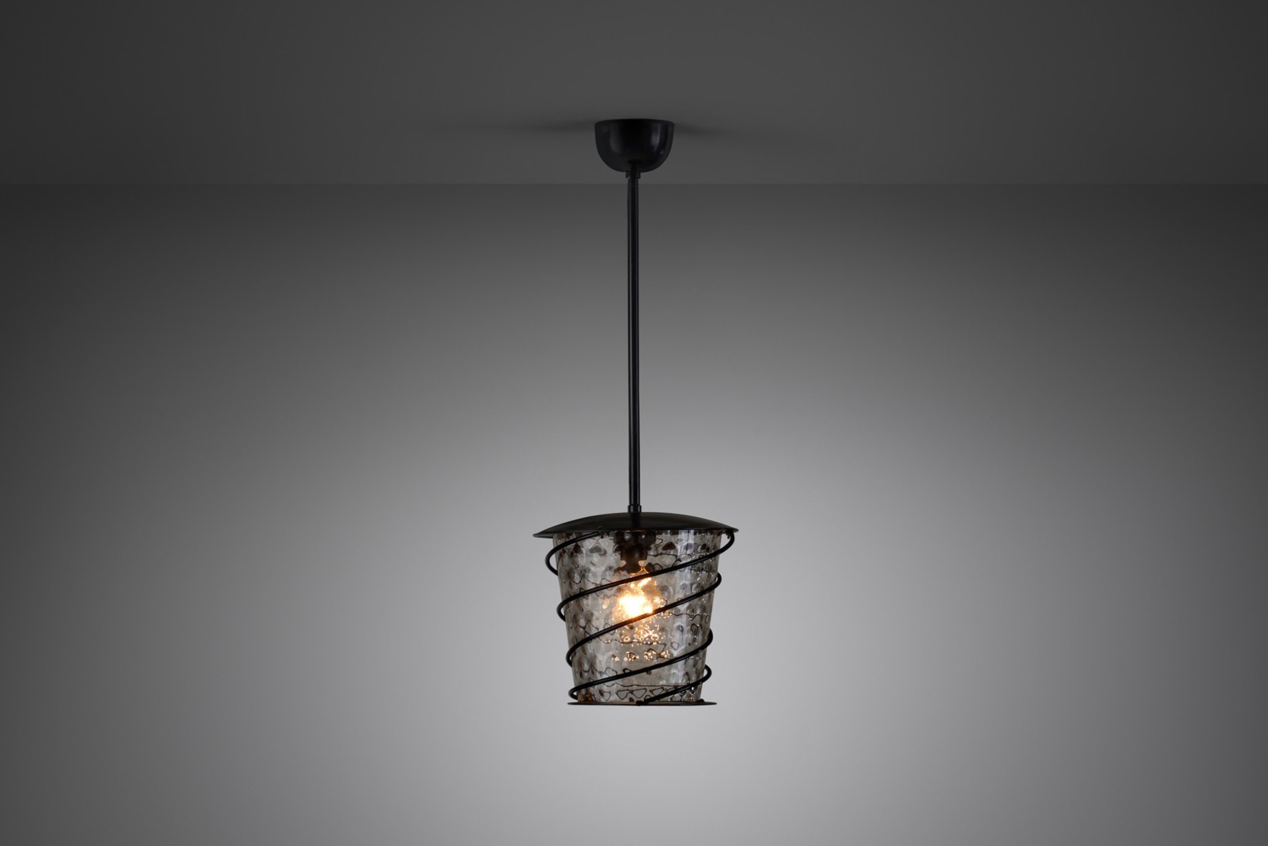 Scandinavian Tin and Glass Accent Ceiling Lamp, Scandinavia 1920s